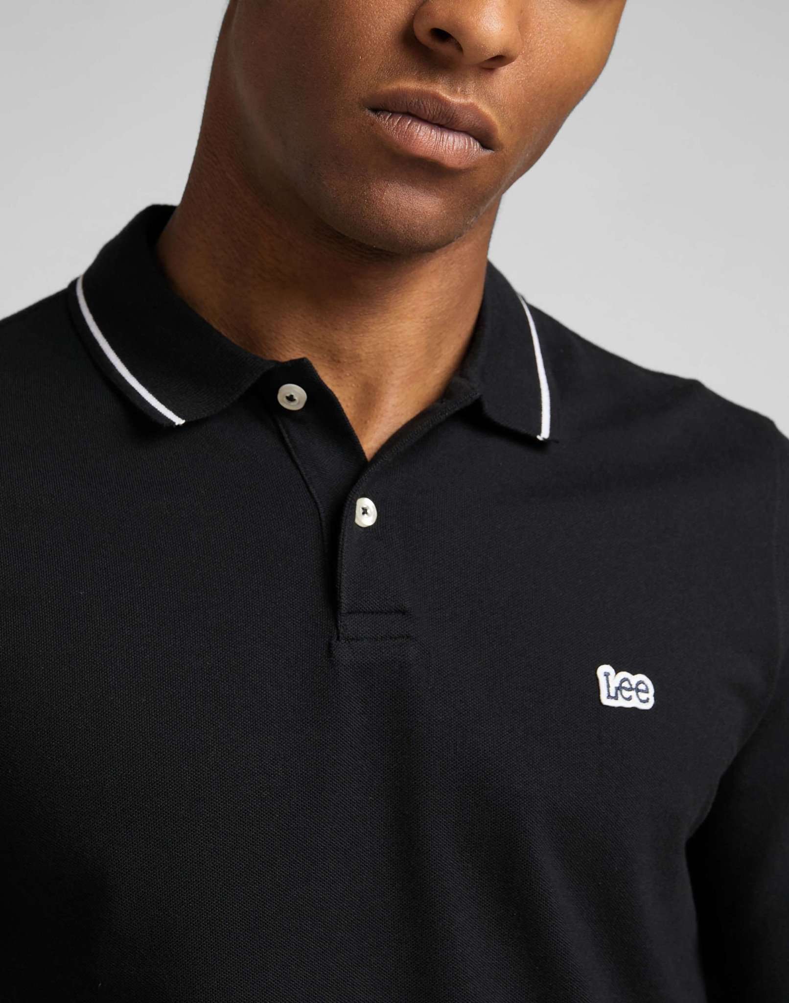 Long sleeve pique polo in Black Black T-Shirts Lee   