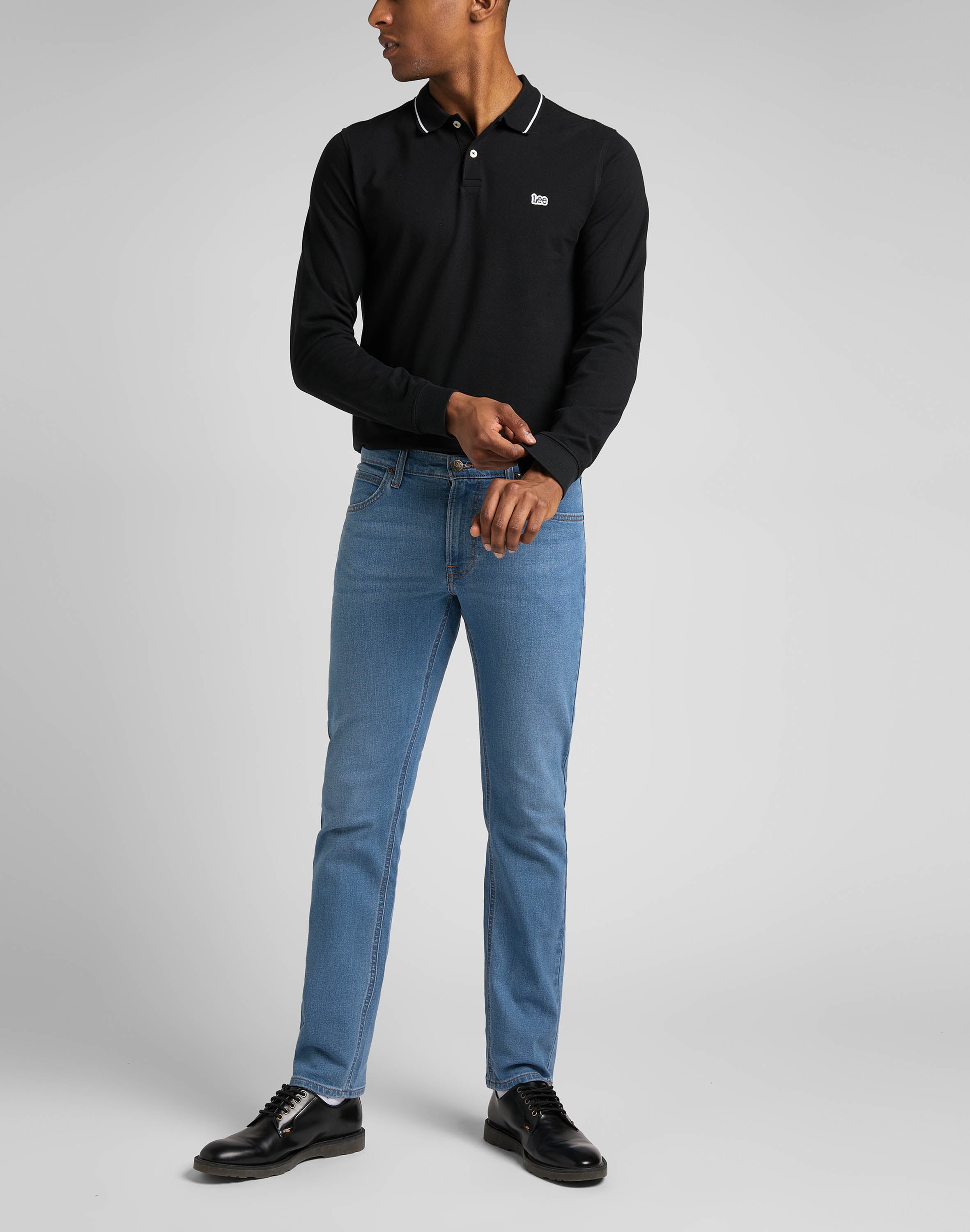 Long sleeve pique polo in Black Black T-Shirts Lee   