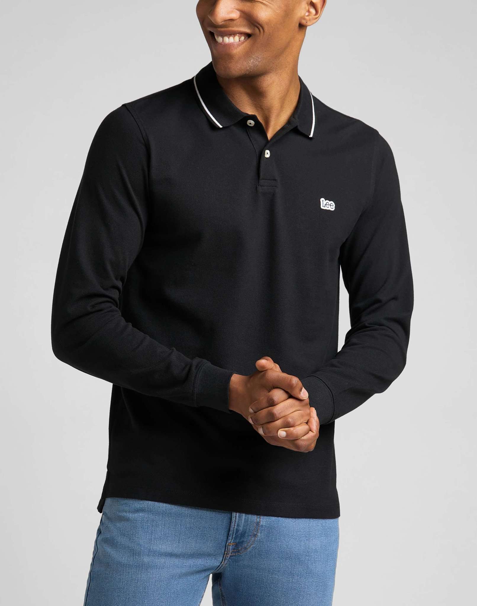 Long sleeve pique polo in Black Black T-Shirts Lee   