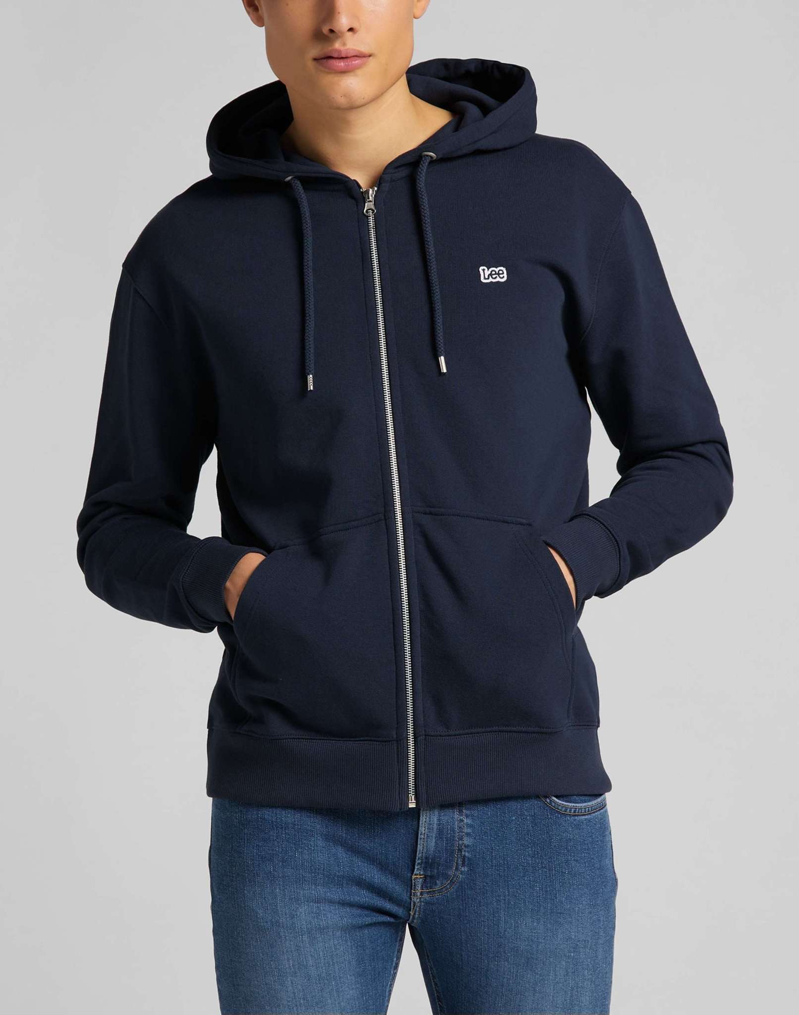 Basic Zip Through Hoodie in Navy Sweat Jackets Lee   