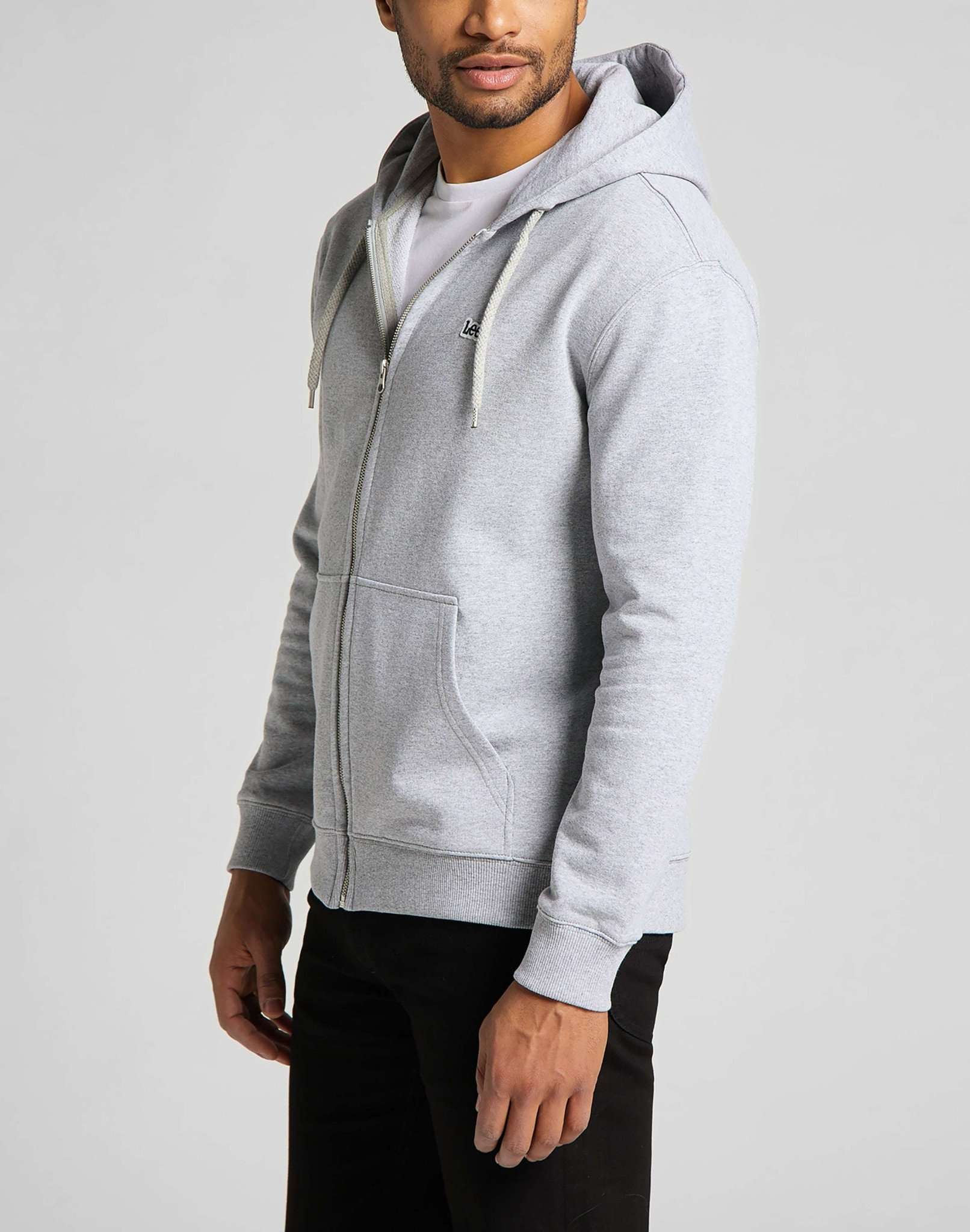 Basic Zip Through Hoodie in Grey Melange Sweat Jackets Lee   