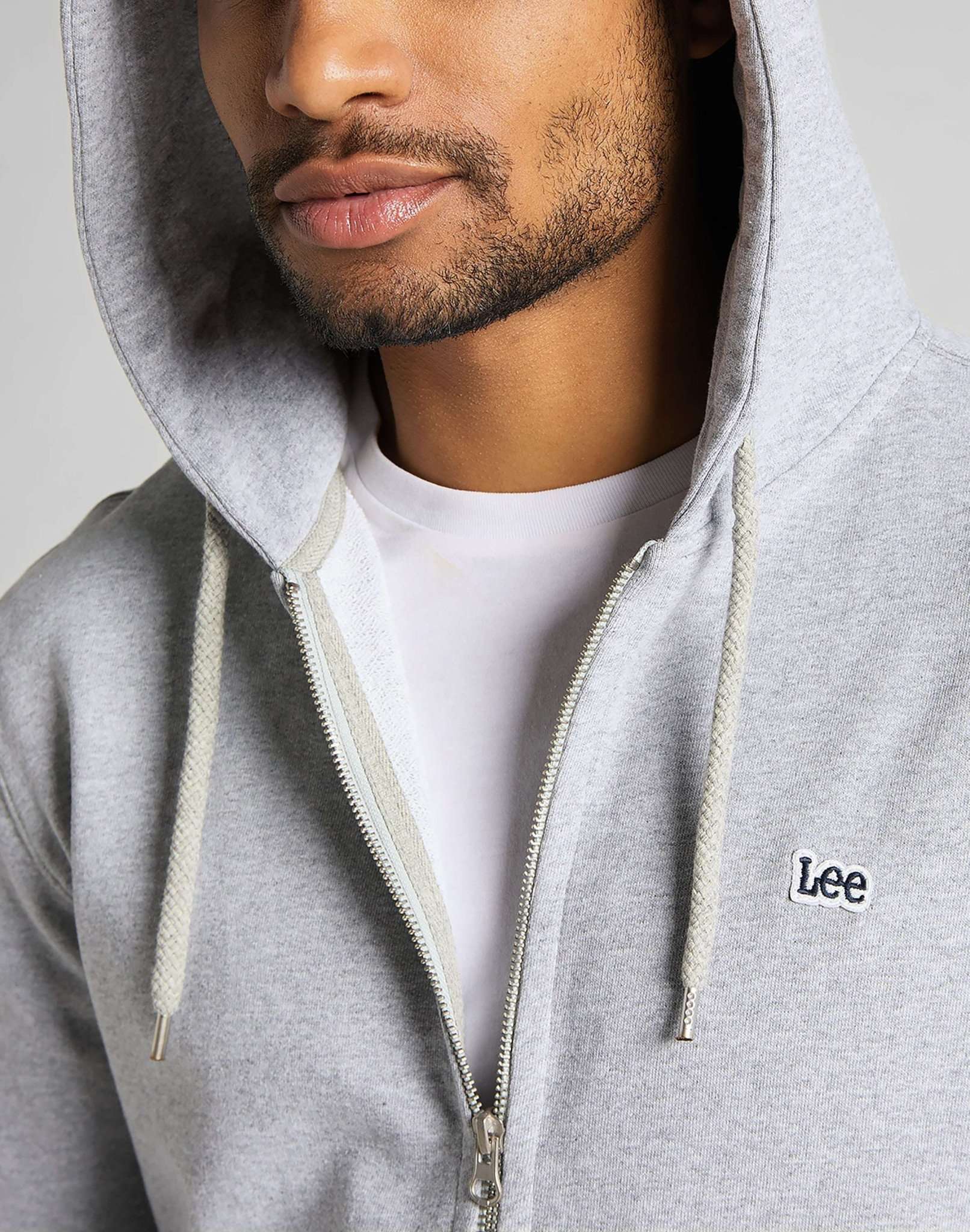 Basic Zip Through Hoodie in Grey Melange Sweat Jackets Lee   