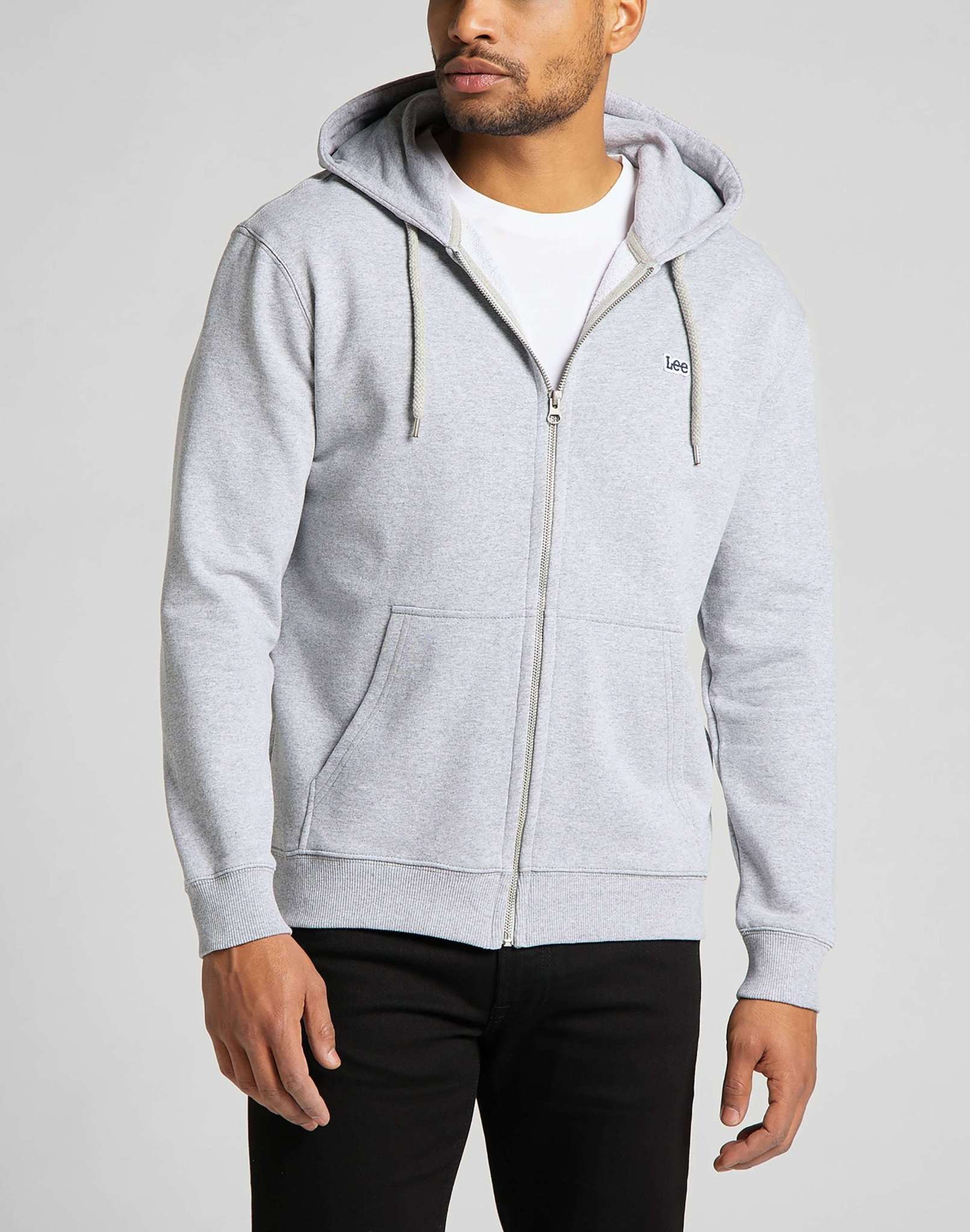 Basic Zip Through Hoodie in Grey Melange Sweat Jackets Lee   