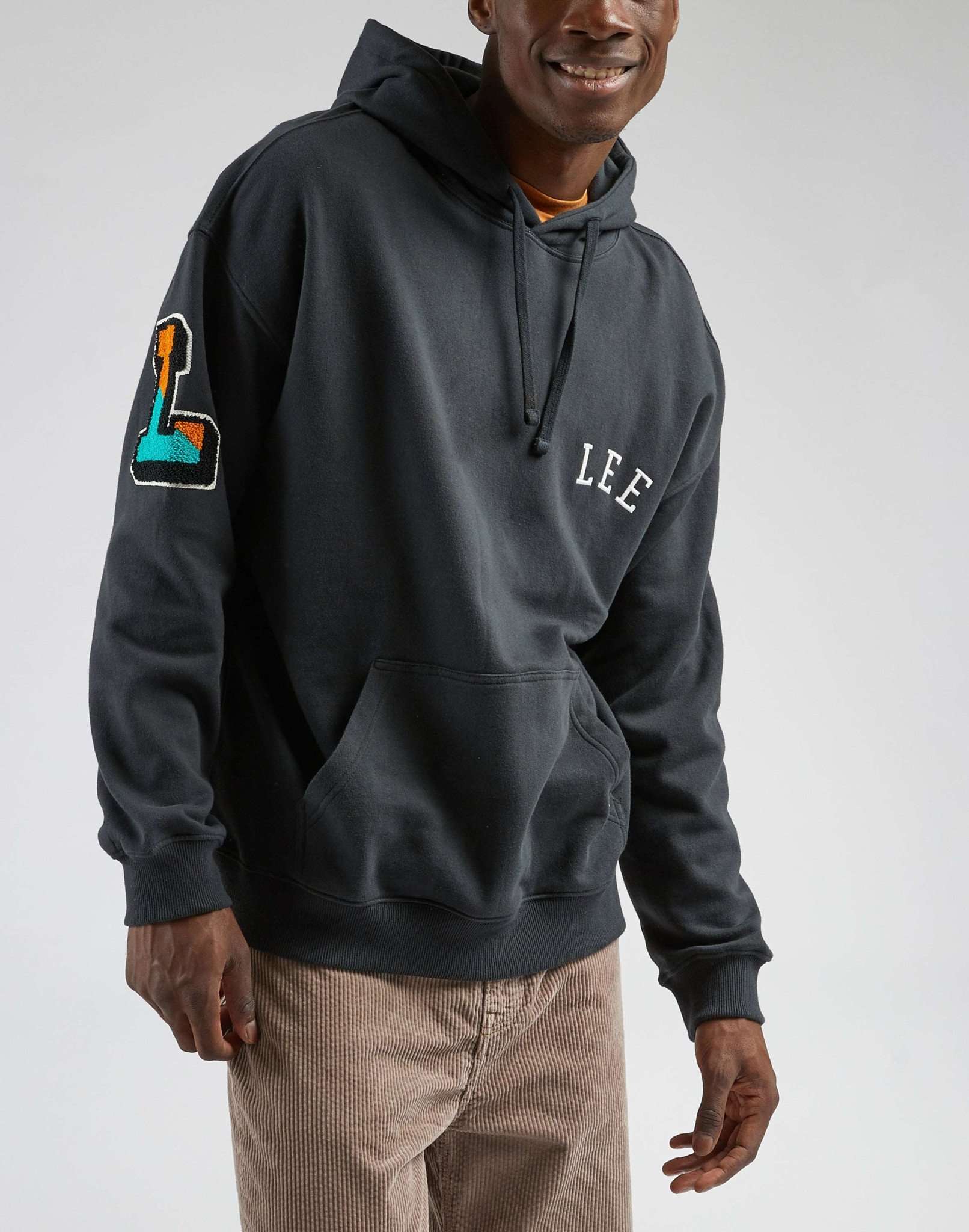 Applique Hoodie in Washed Black Hooded Sweater Lee   