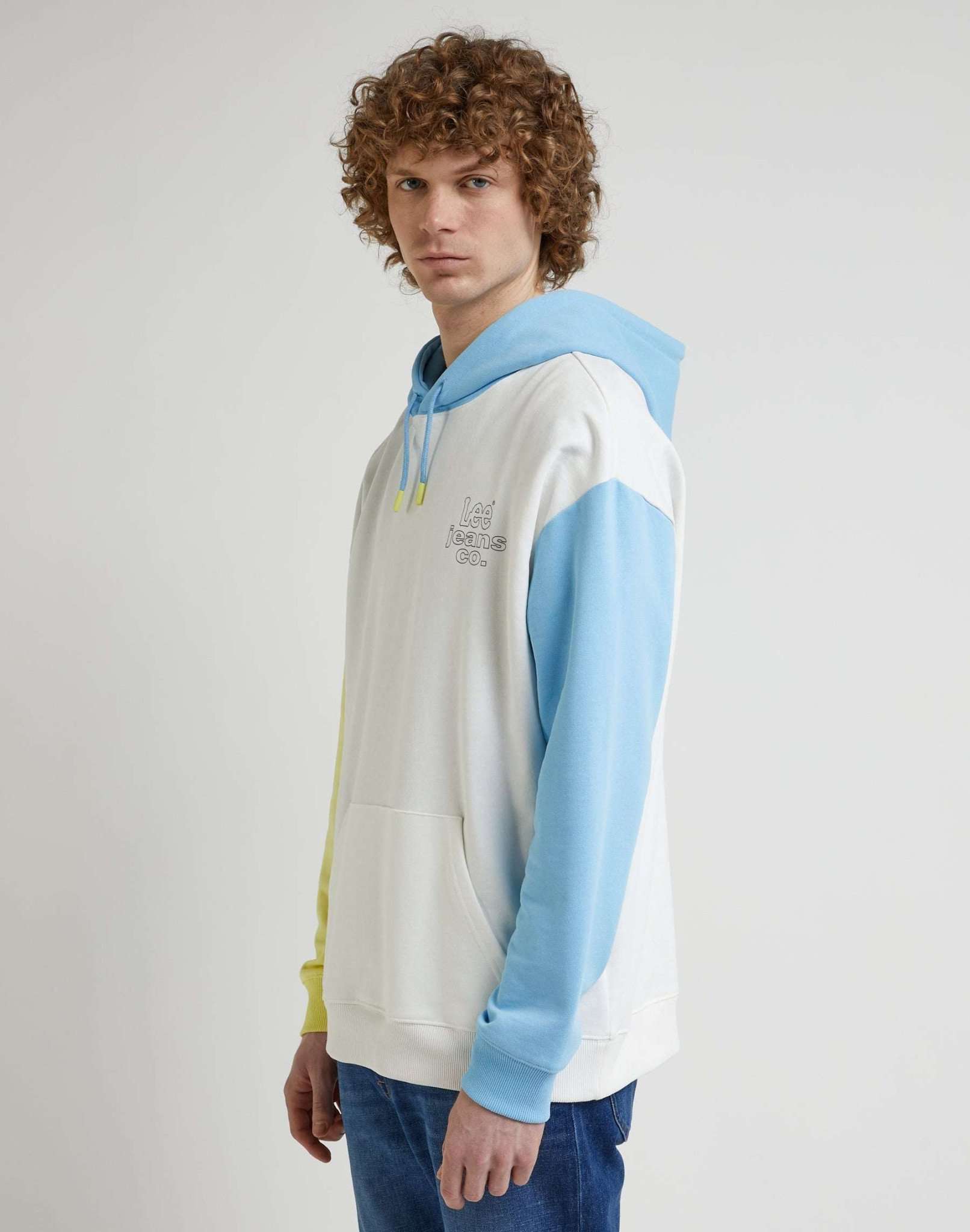 Loose Color Block Hoodie in Ecru Hooded Sweater Lee   