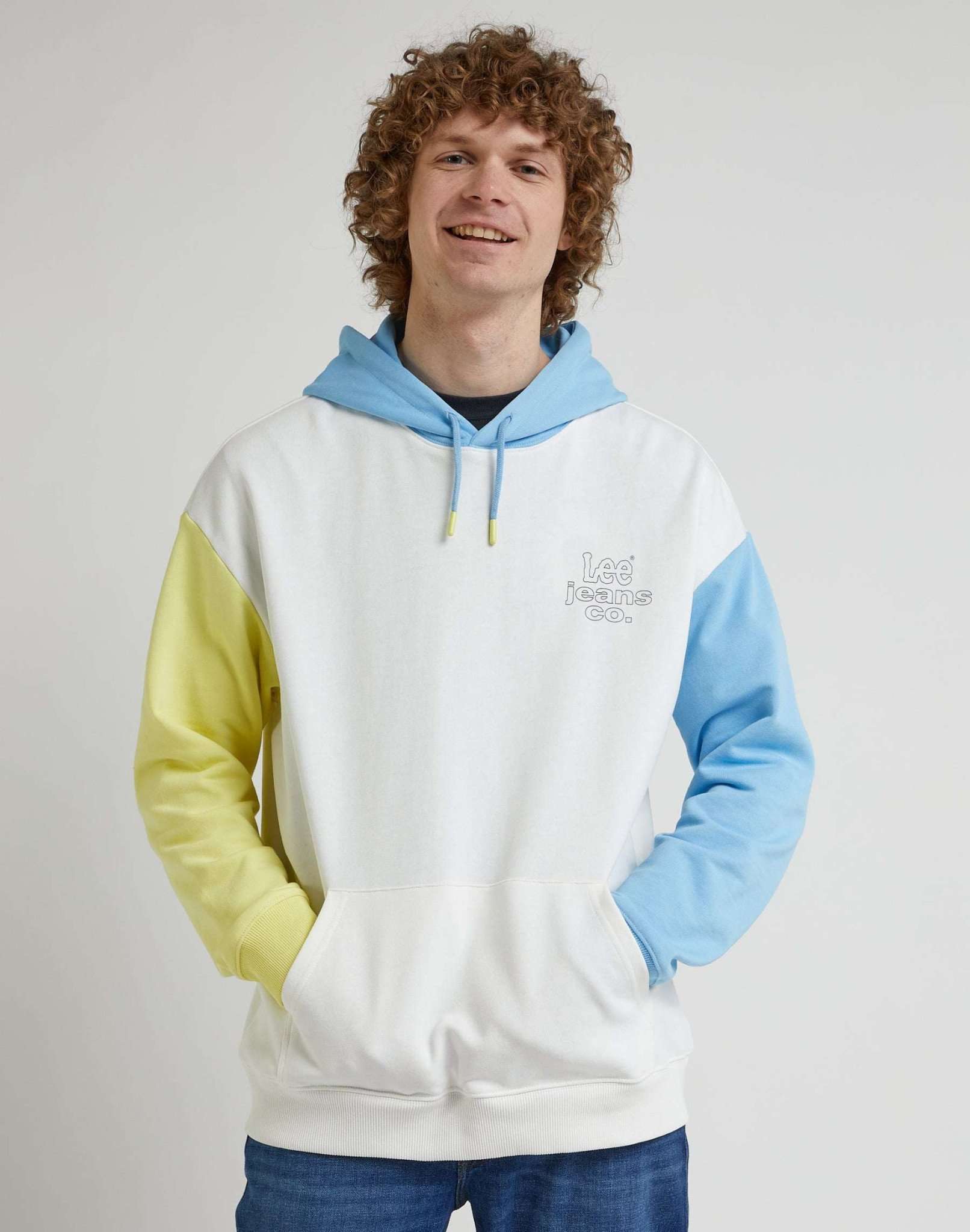 Loose Color Block Hoodie in Ecru Hooded Sweater Lee   