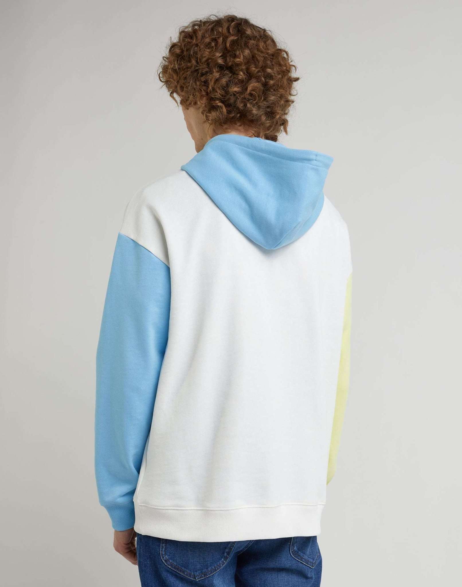 Loose Color Block Hoodie in Ecru Hooded Sweater Lee   