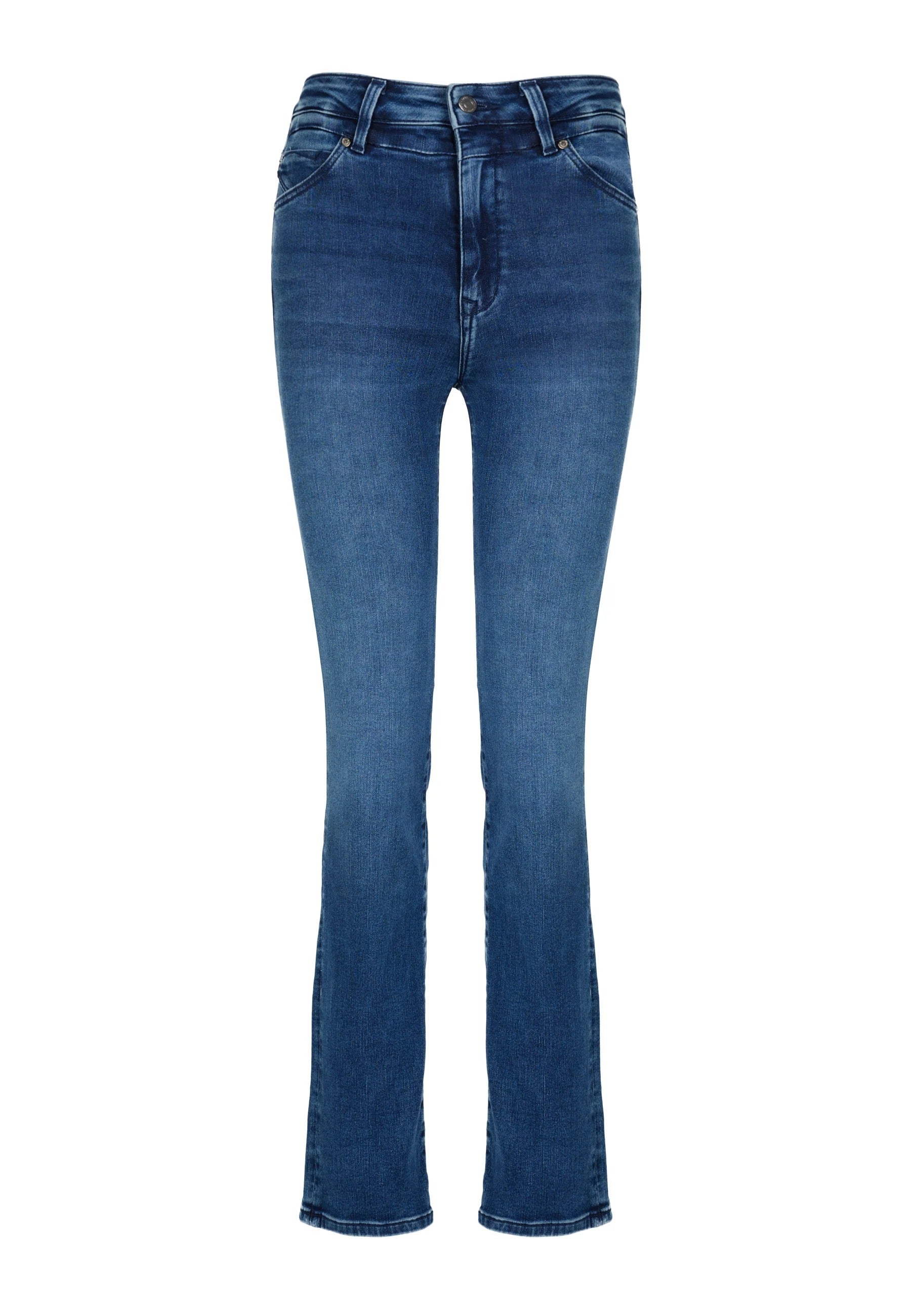 Kendra in Indigo Blue Sateen Str Jeans Mavi