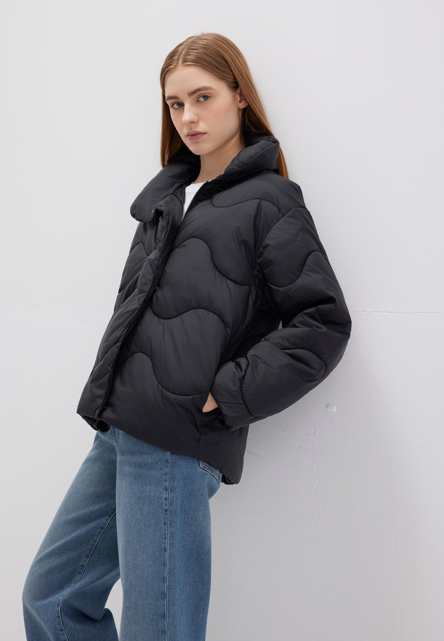 High Collar Jacket in Black Jackets Mavi