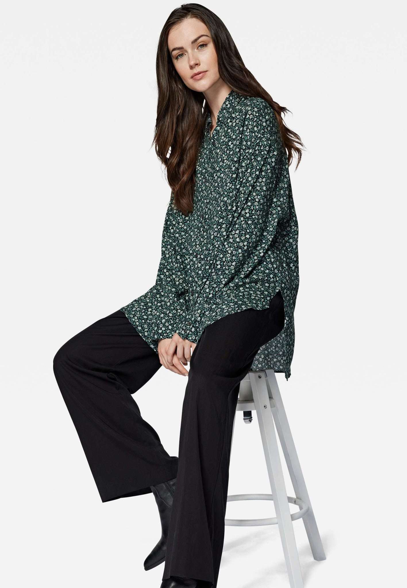 Printed Oversize Shirt in Black Petal Print Shirts Mavi   