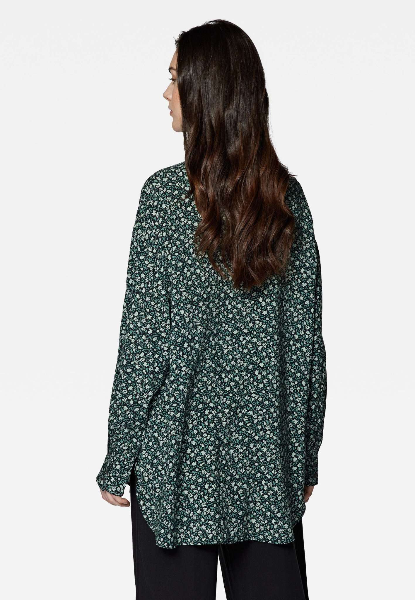 Printed Oversize Shirt in Black Petal Print Shirts Mavi   