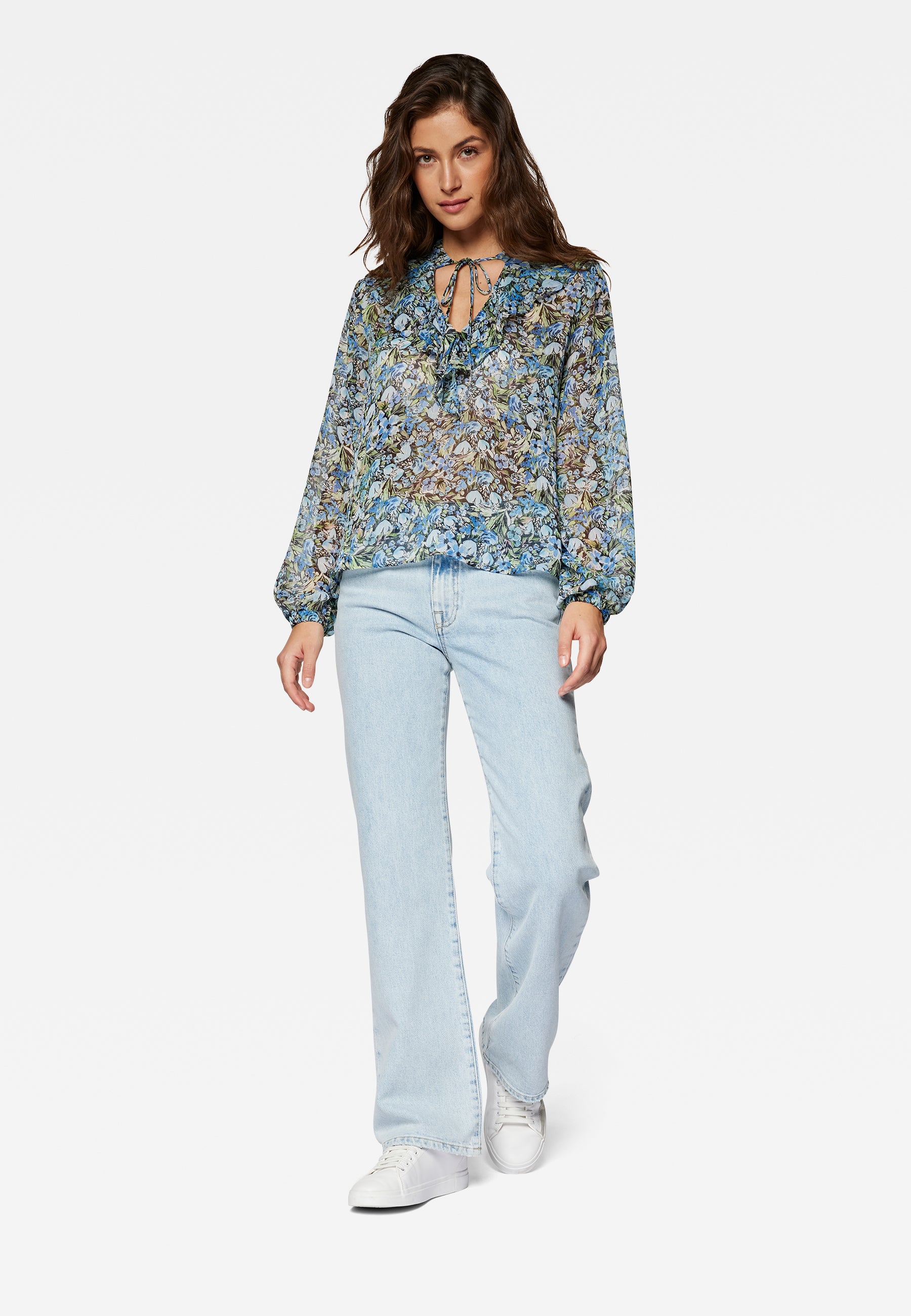 Chiffon Blouse in Blue Garden Print Shirts Mavi   