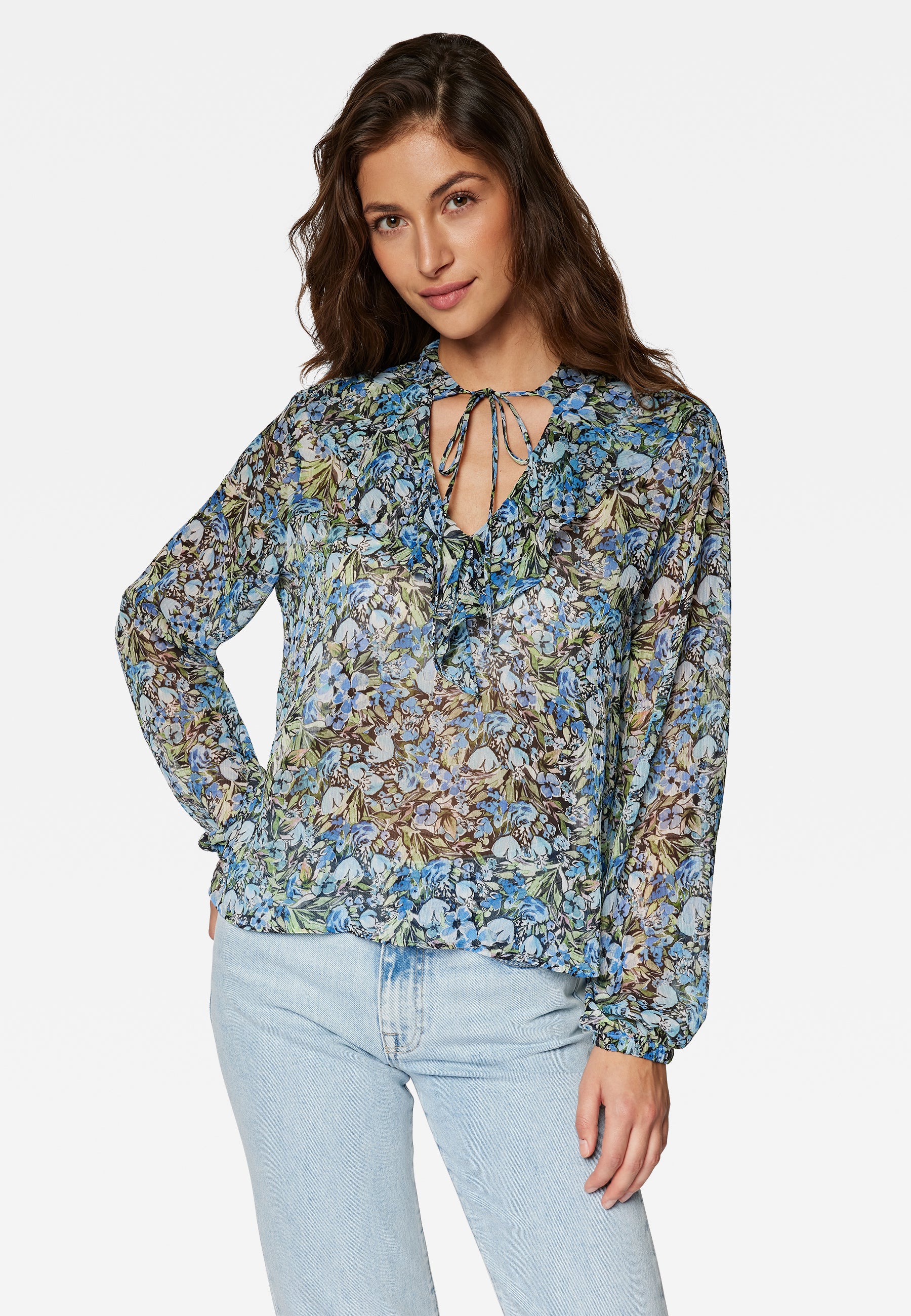 Chiffon Blouse in Blue Garden Print Shirts Mavi   