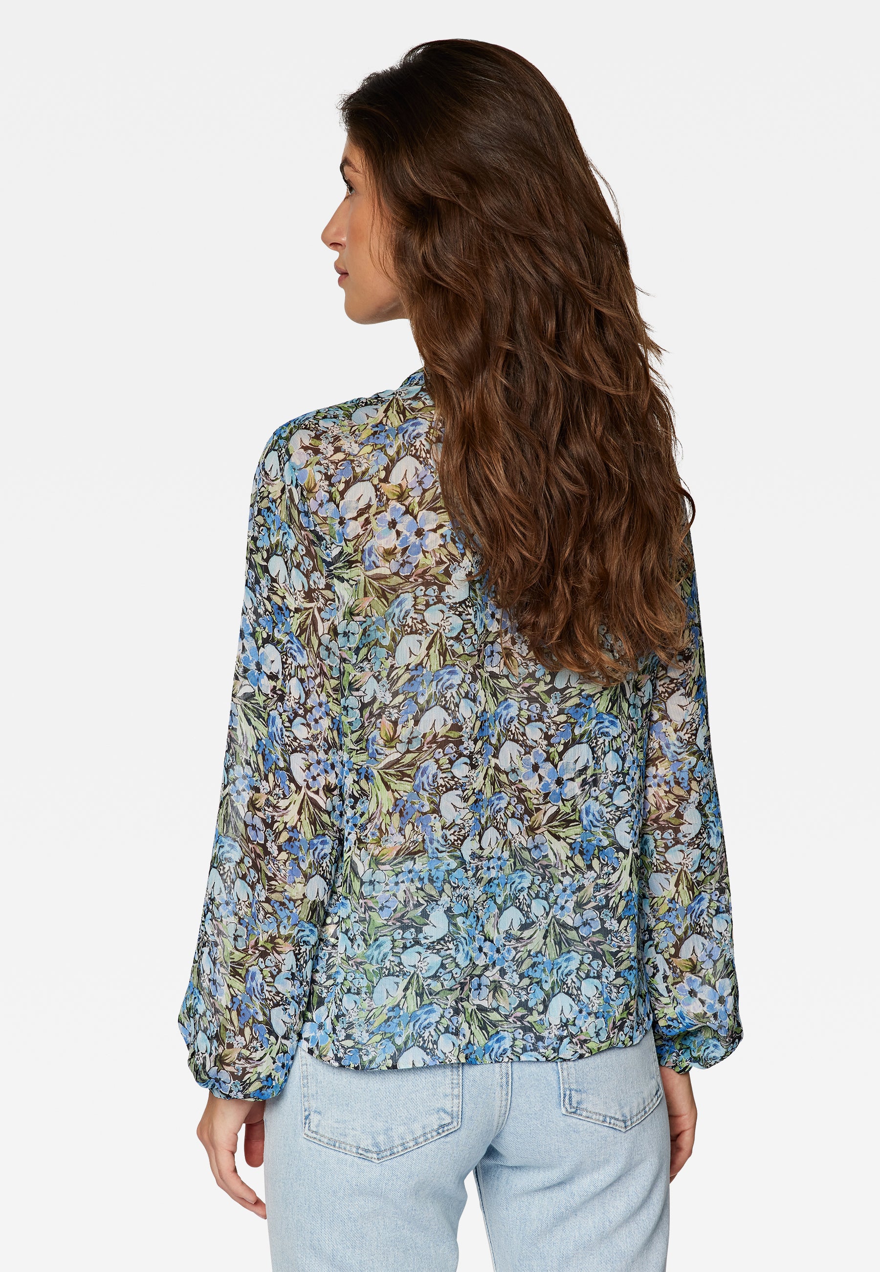 Chiffon Blouse in Blue Garden Print Shirts Mavi   