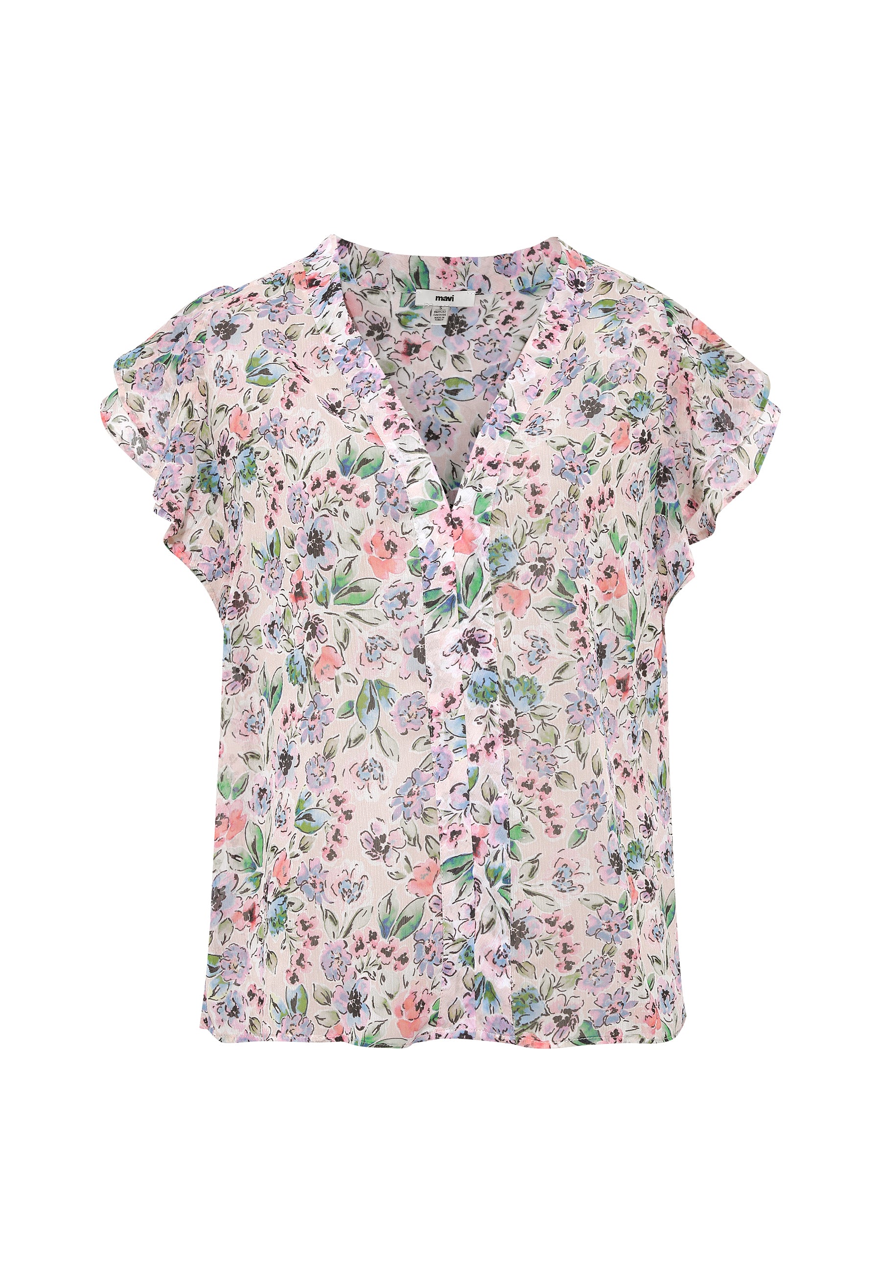 Short Sleeve Blouse in Watercolor Print Shirts Mavi   