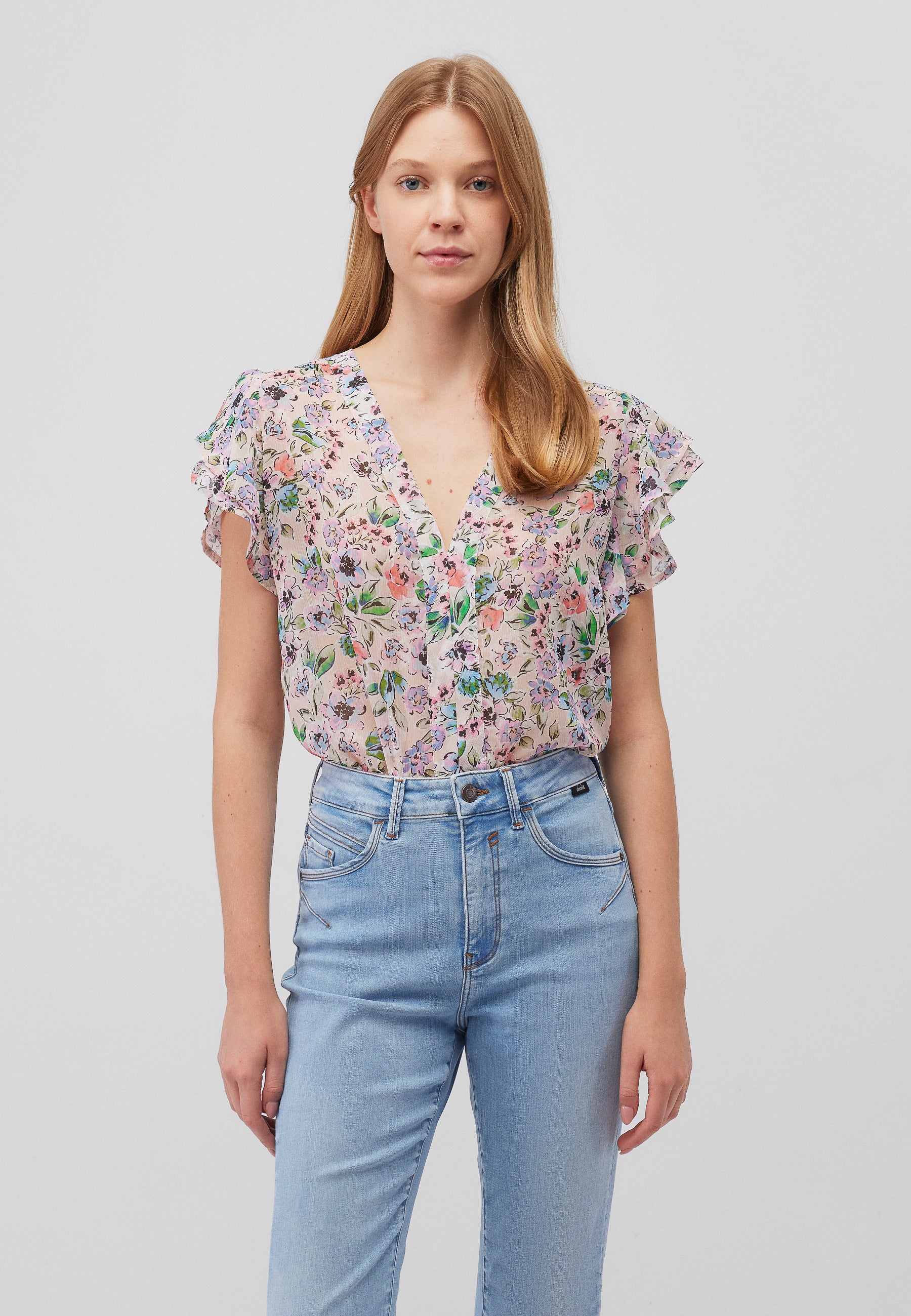 Short Sleeve Blouse in Watercolor Print Shirts Mavi   