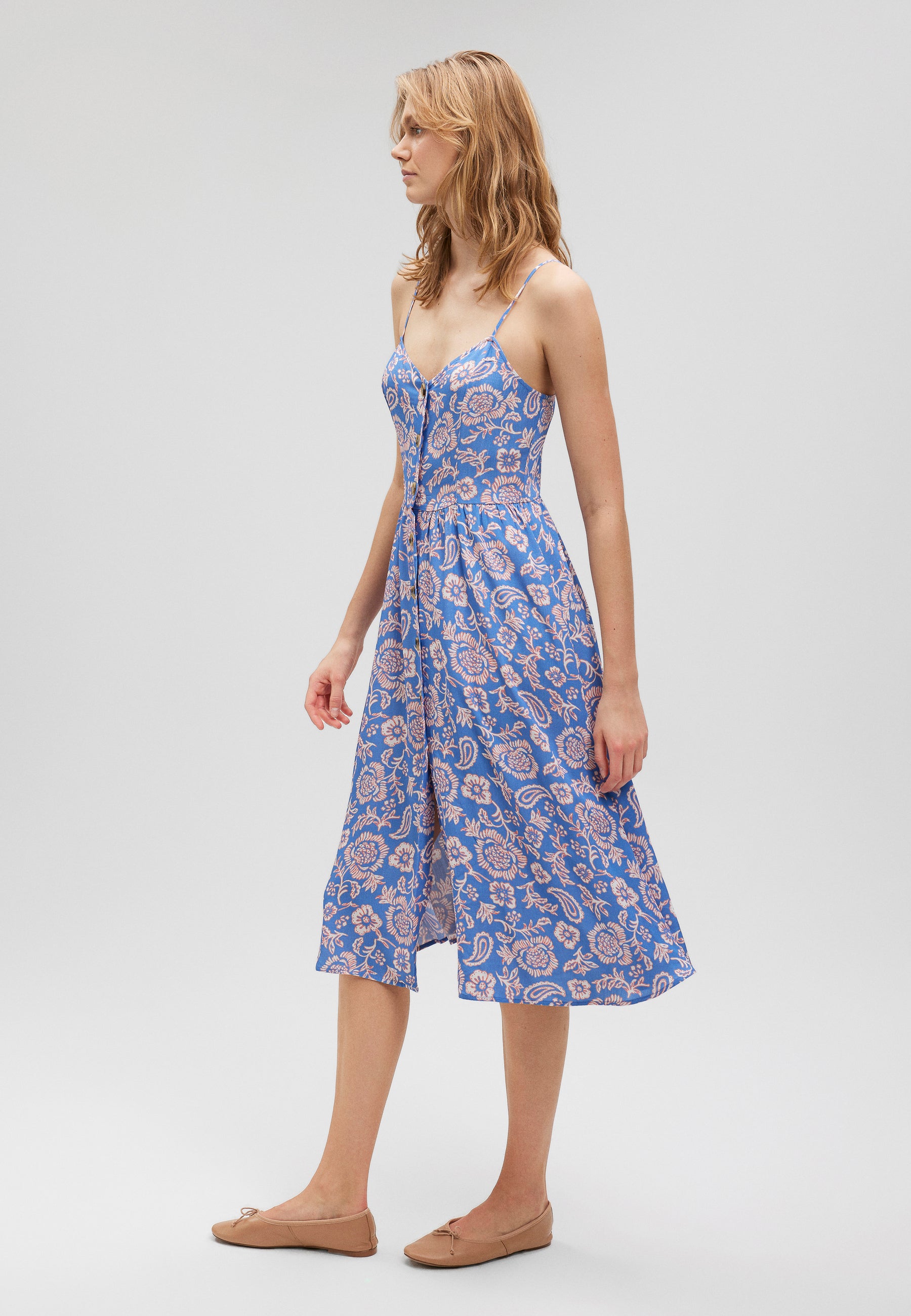 Button Up Dress in Blue Paisley Print Dresses Mavi   