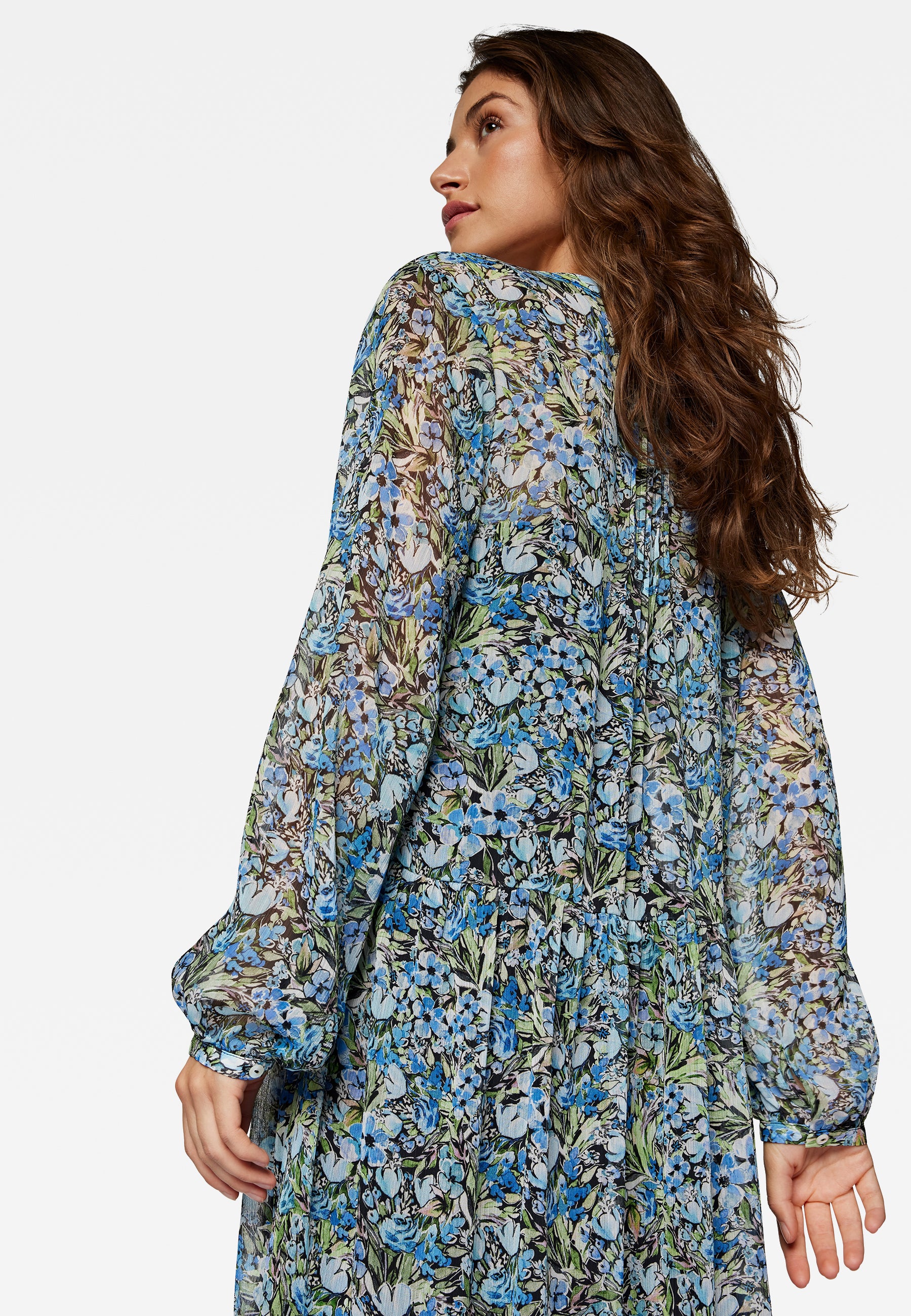 Long Sleeve Woven Dress in Blue Garden Print Dresses Mavi   