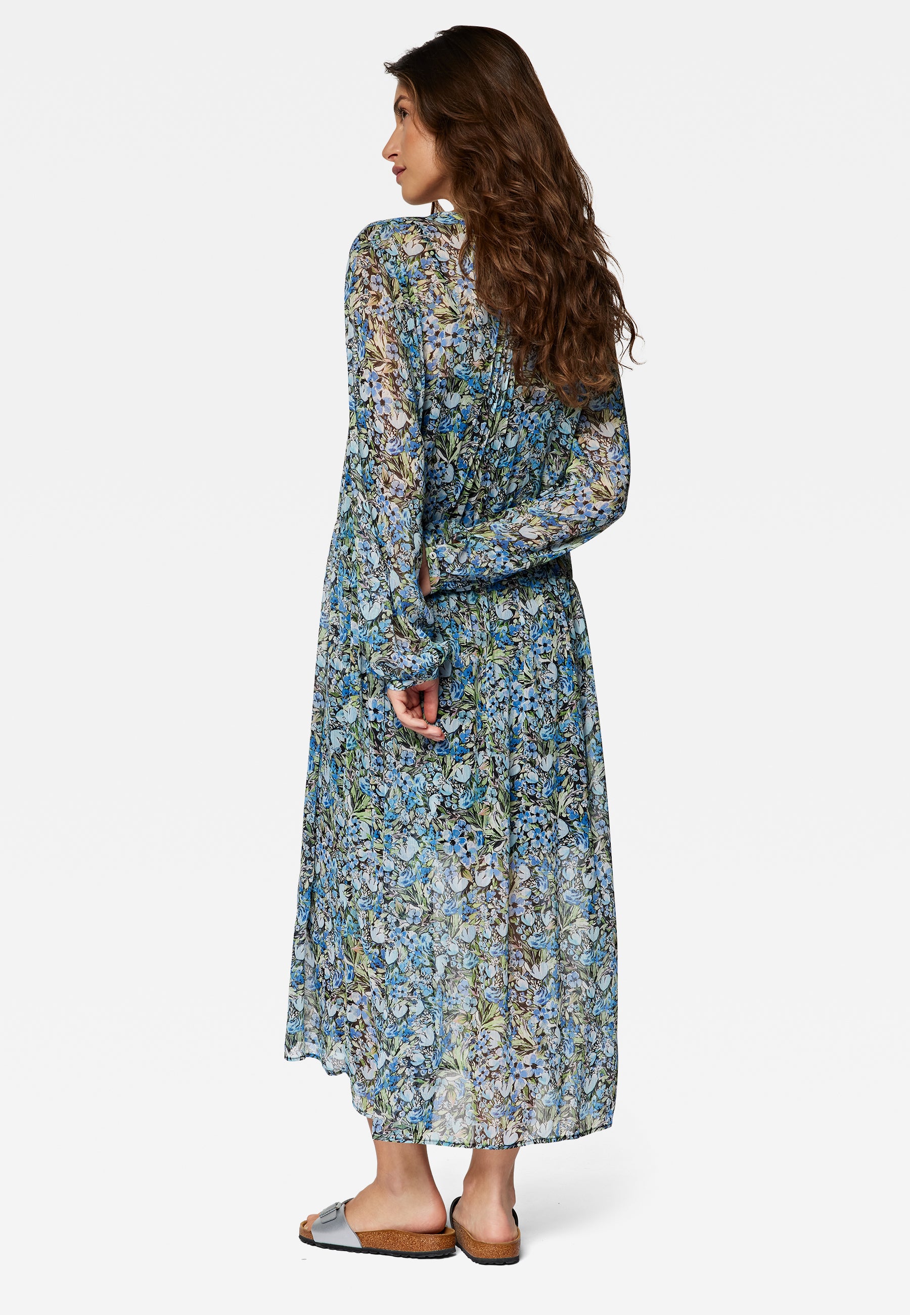 Long Sleeve Woven Dress in Blue Garden Print Dresses Mavi   