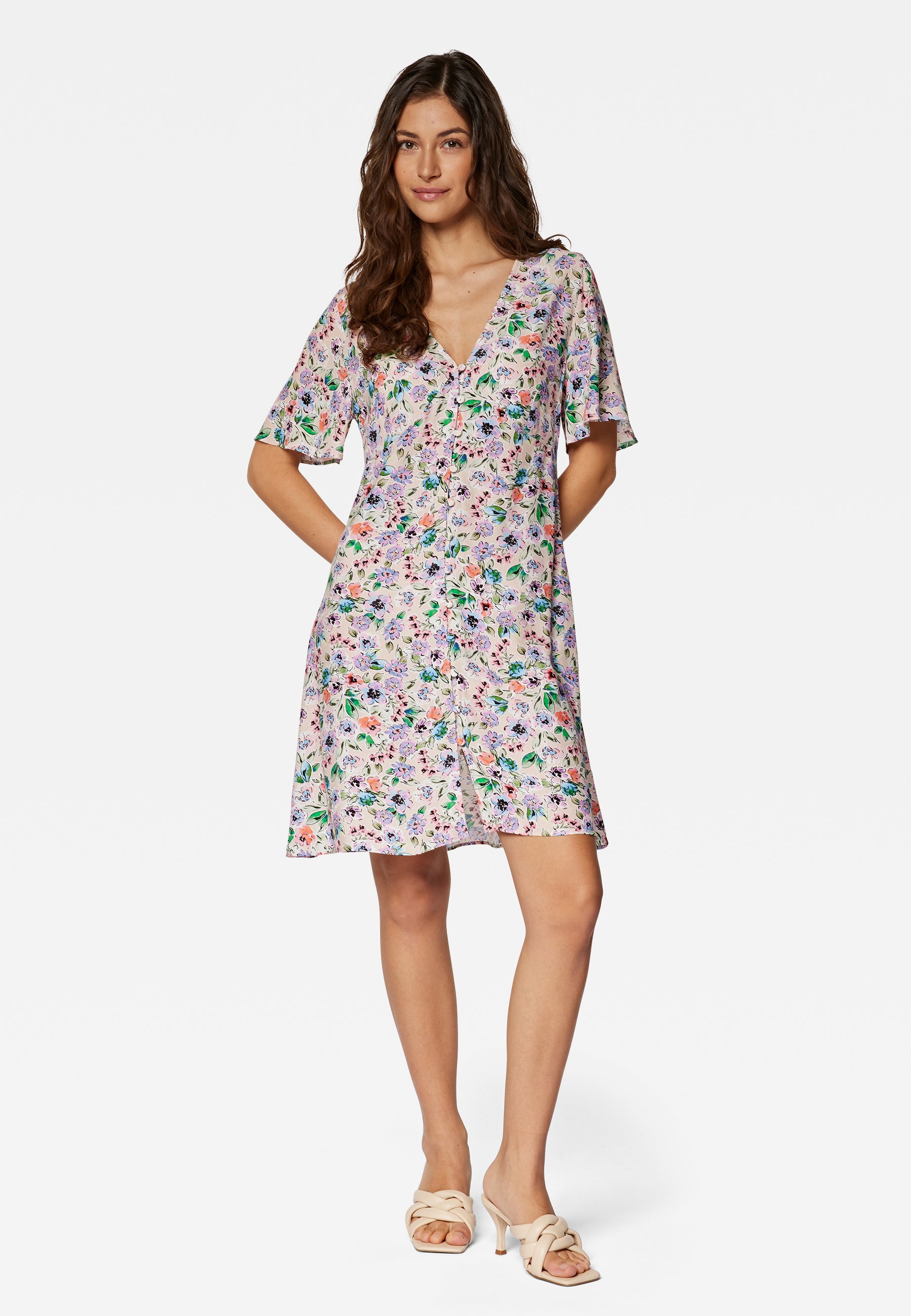 Short Sleeve Woven Dress in Watercolor Print Dresses Mavi   