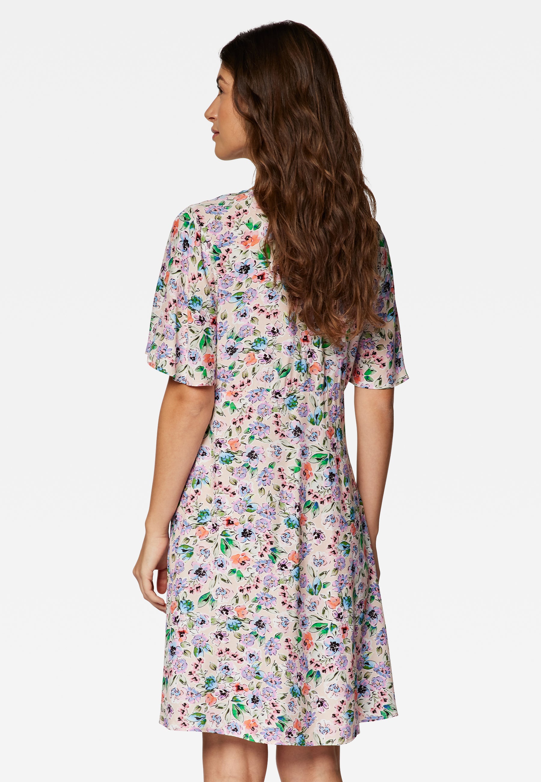 Short Sleeve Woven Dress in Watercolor Print Dresses Mavi   