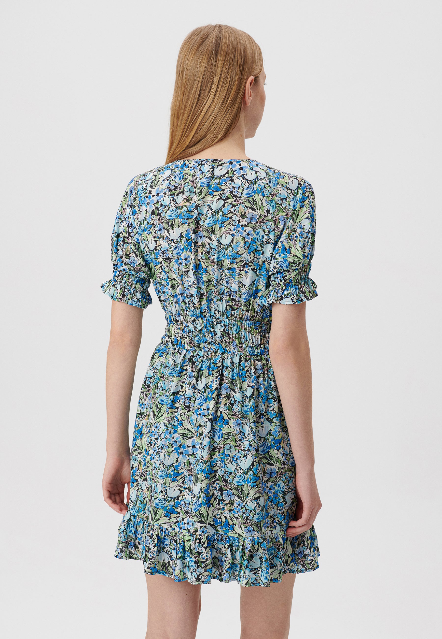 Short Sleeve Woven Dress in Blue Garden Print Dresses Mavi   