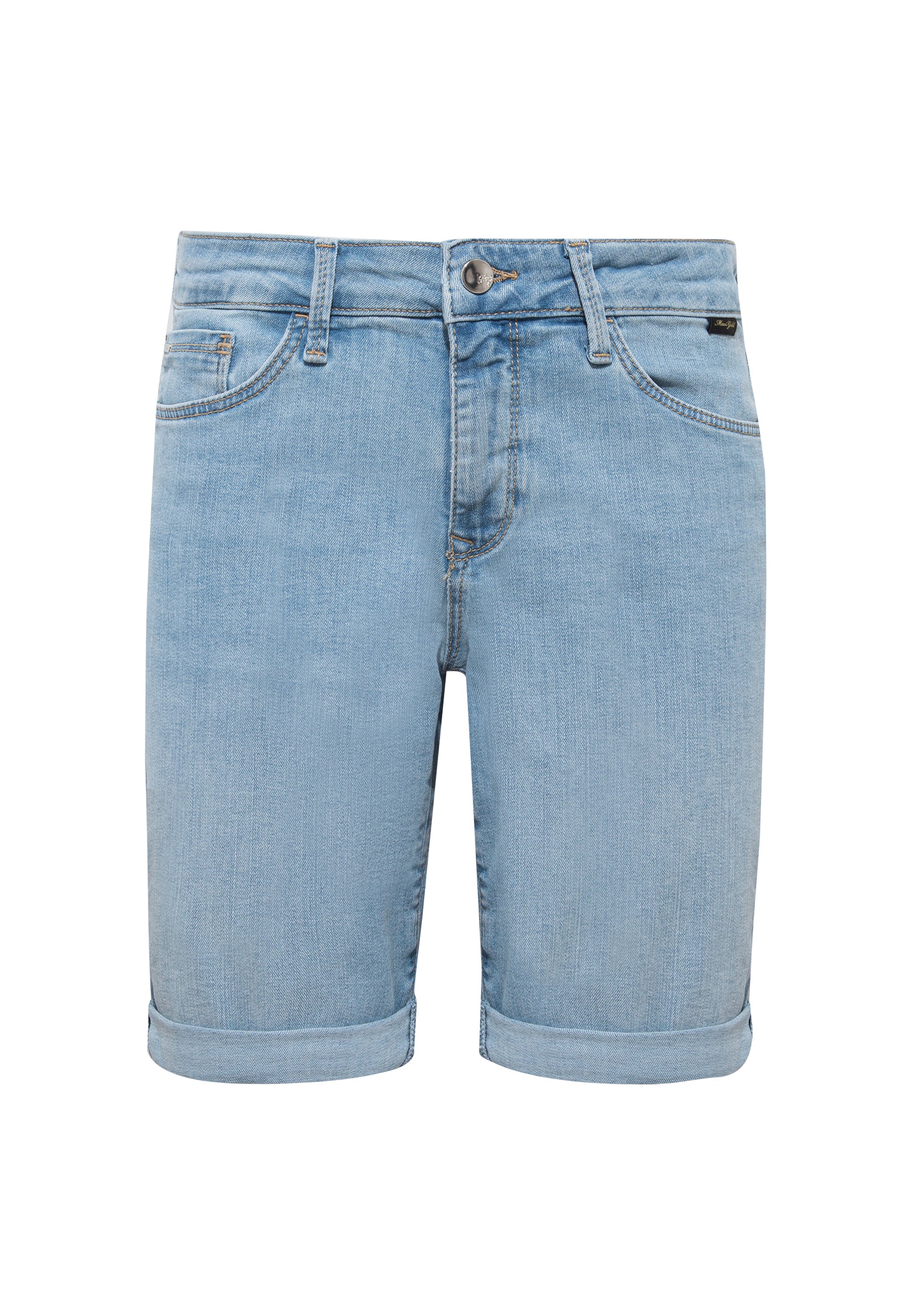 Alexis in Lt Blue Gold denim shorts Mavi