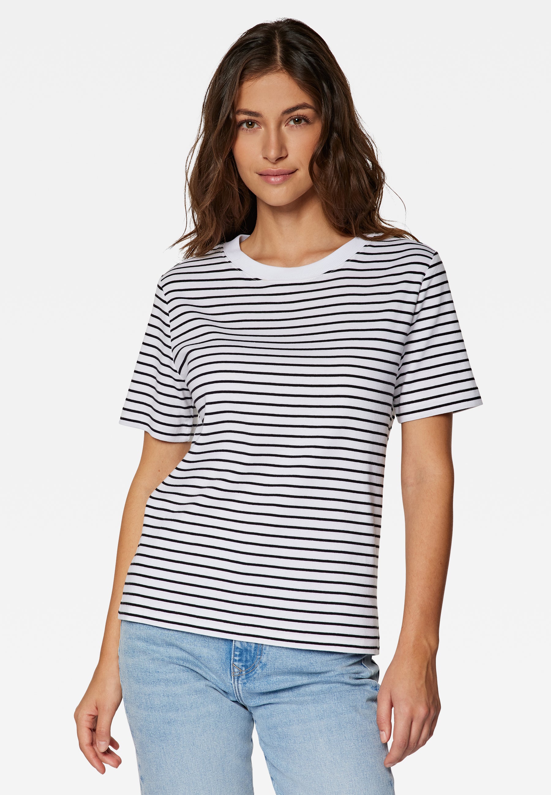 Crew Neck T-Shirt in Black Stripe T-Shirts Mavi   