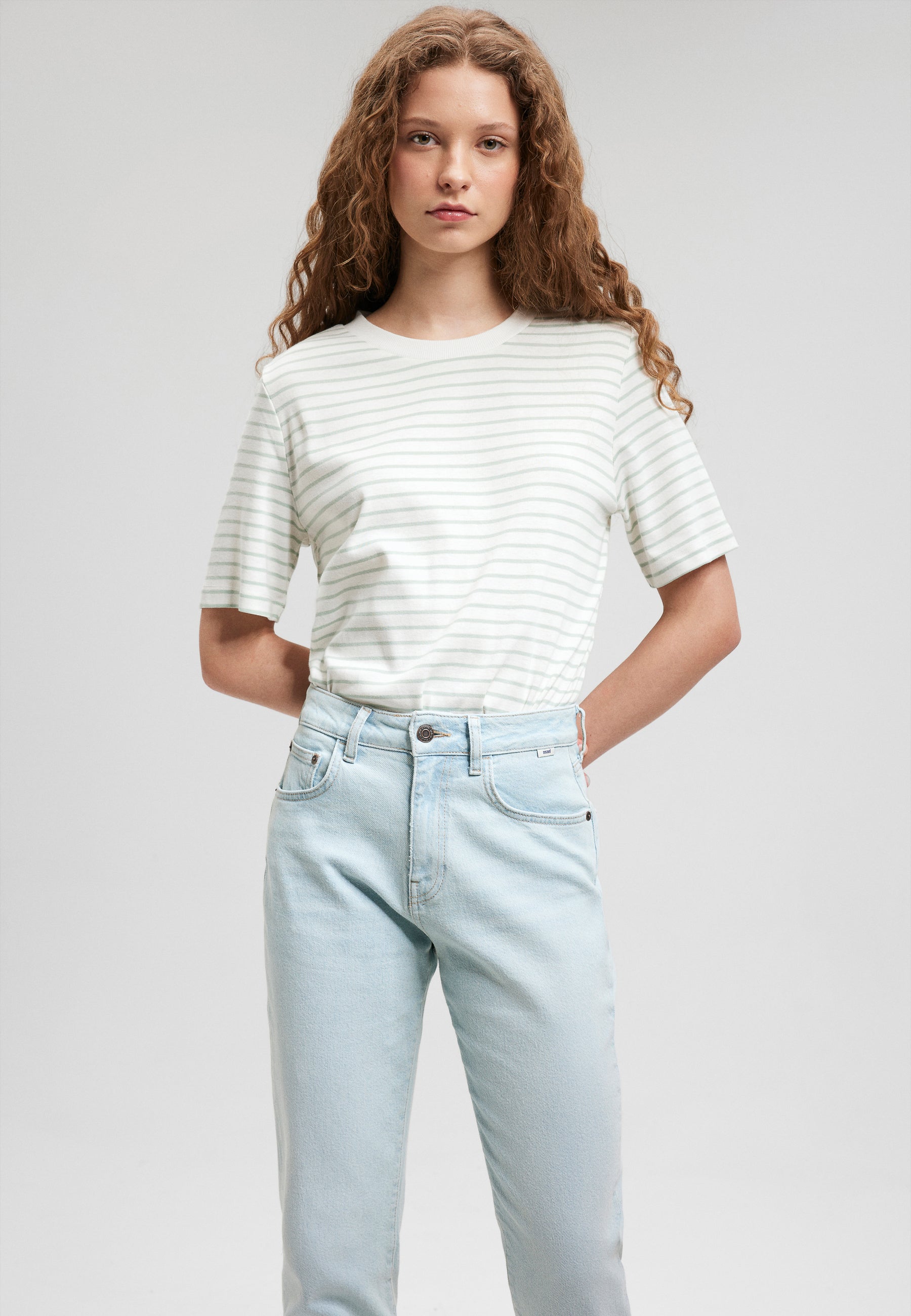 Crew Neck T-Shirt in Jadeite Stripe T-Shirts Mavi   