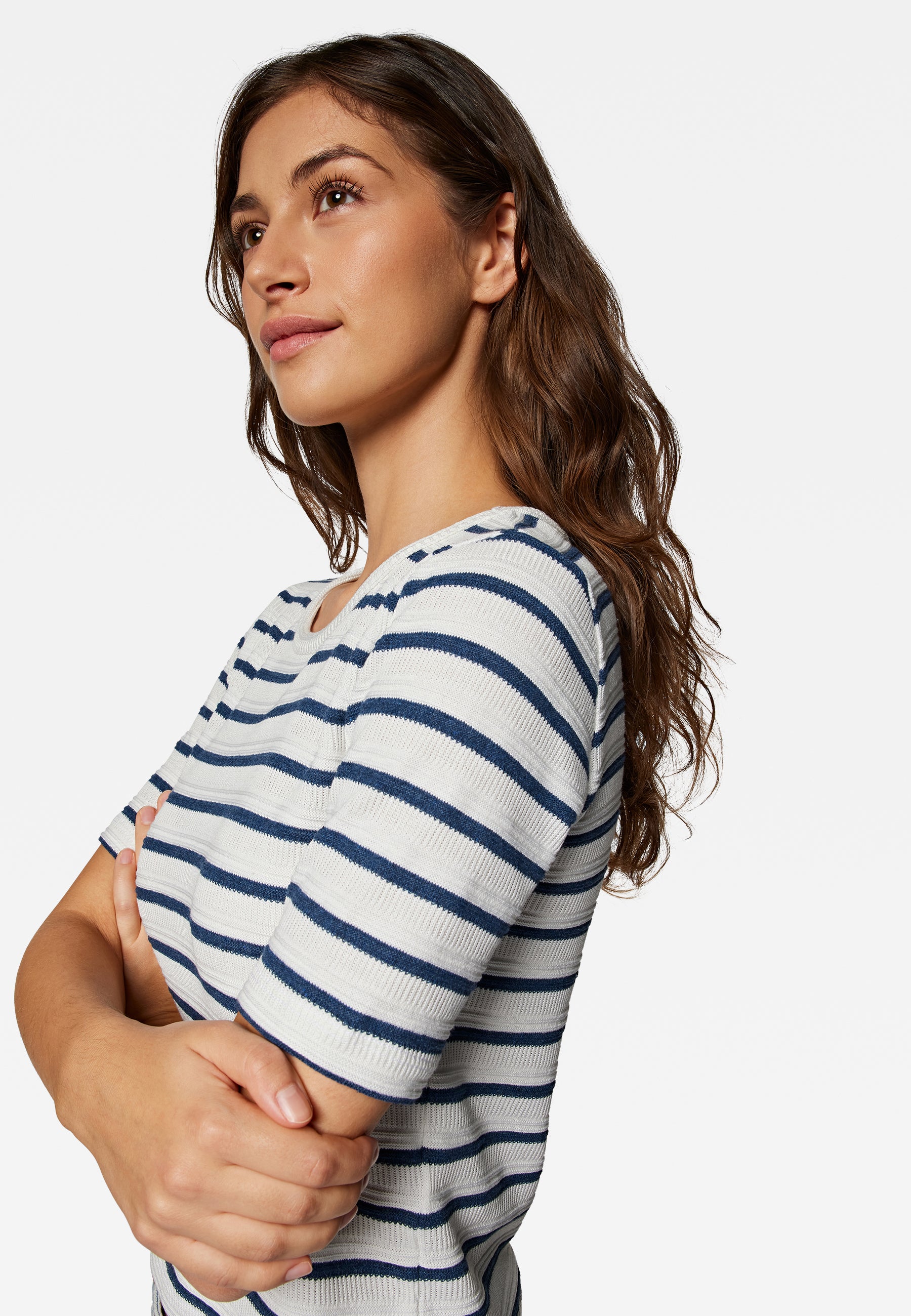 Crew Neck Jersey in Navy Blue Stripe T-Shirts Mavi   