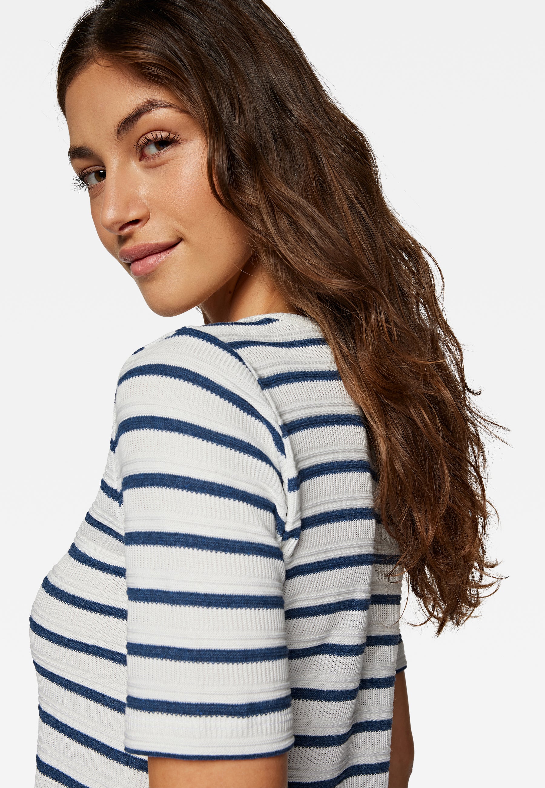 Crew Neck Jersey in Navy Blue Stripe T-Shirts Mavi   