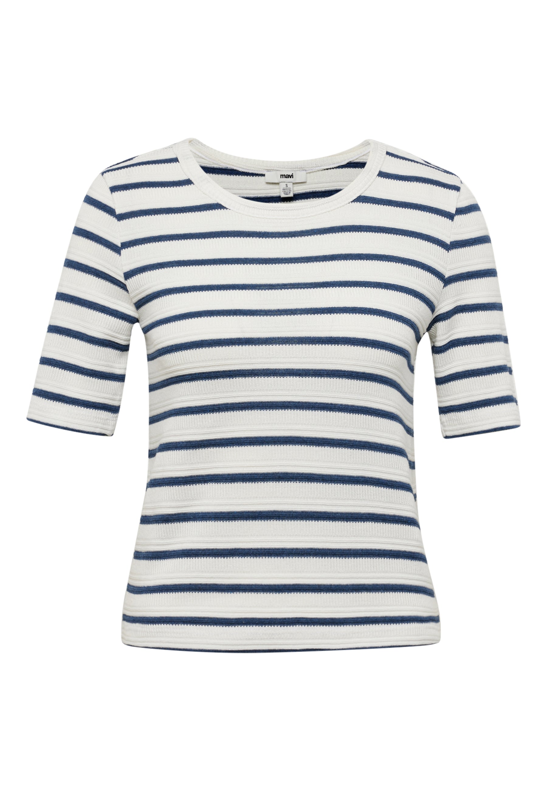 Crew Neck Jersey in Navy Blue Stripe T-Shirts Mavi   