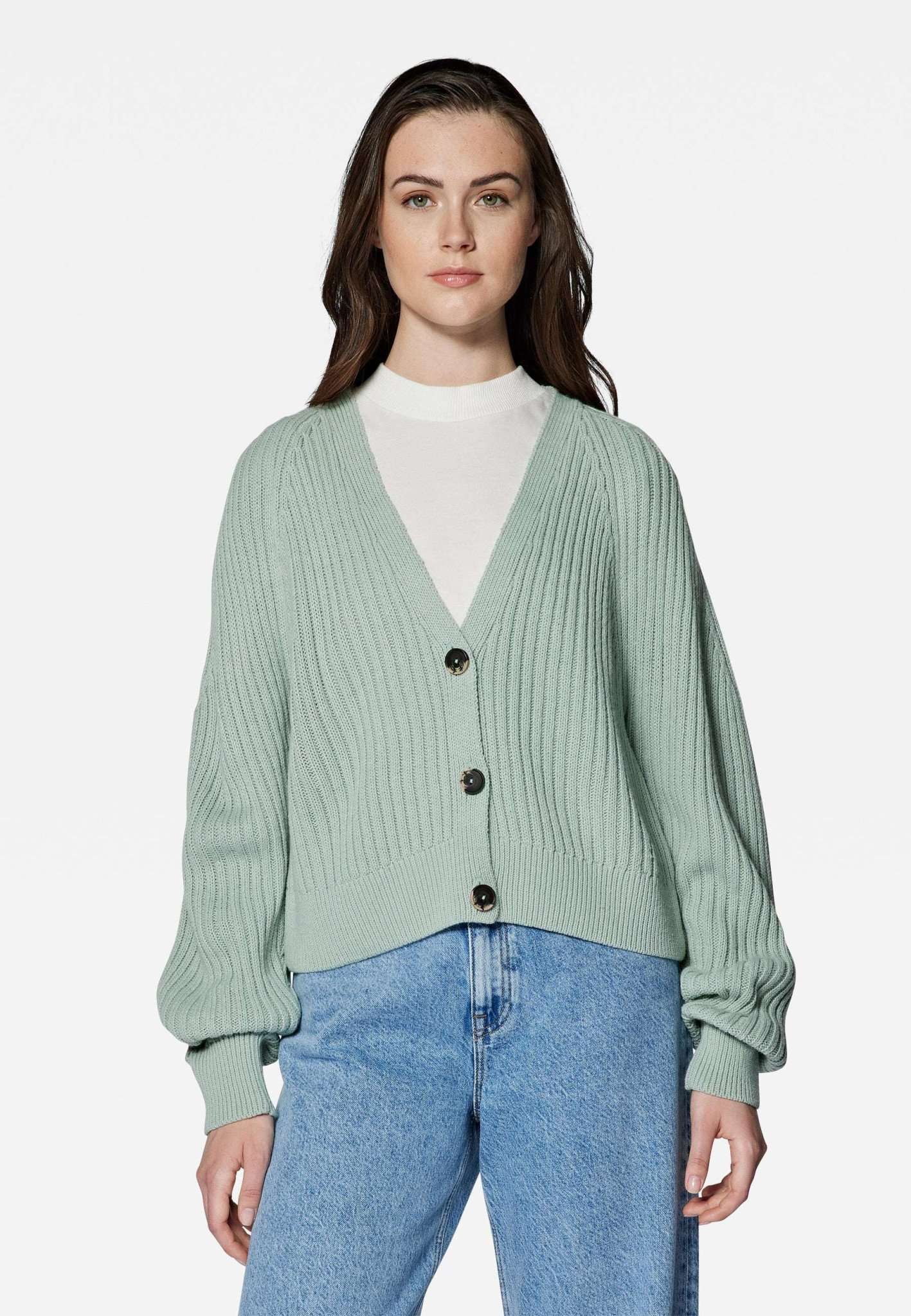 Stitch Detailed Cardigan in Aqua Gray Jackets Mavi   