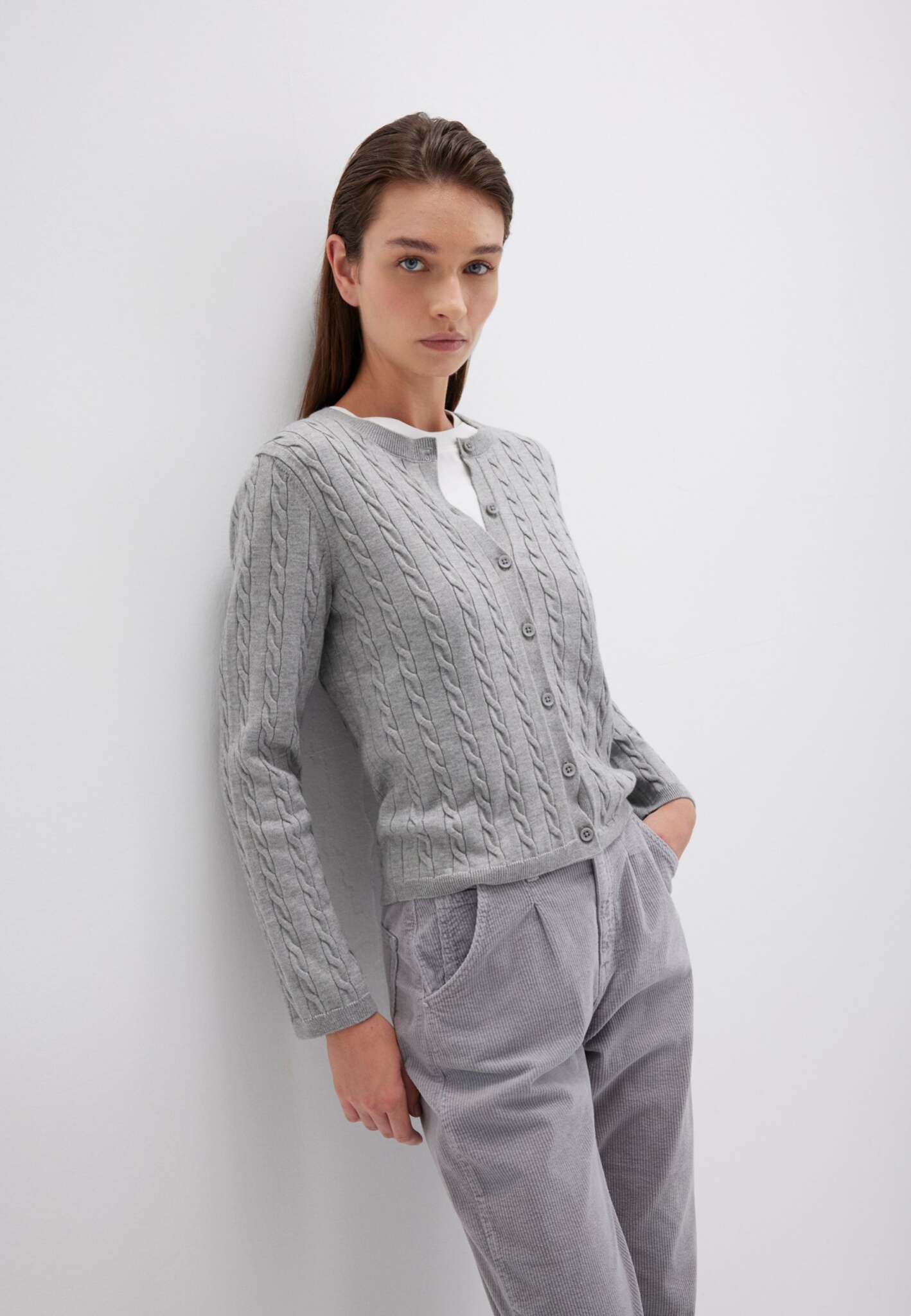 Button Short Cardigan in Mid Grey Melange Cardigans Mavi