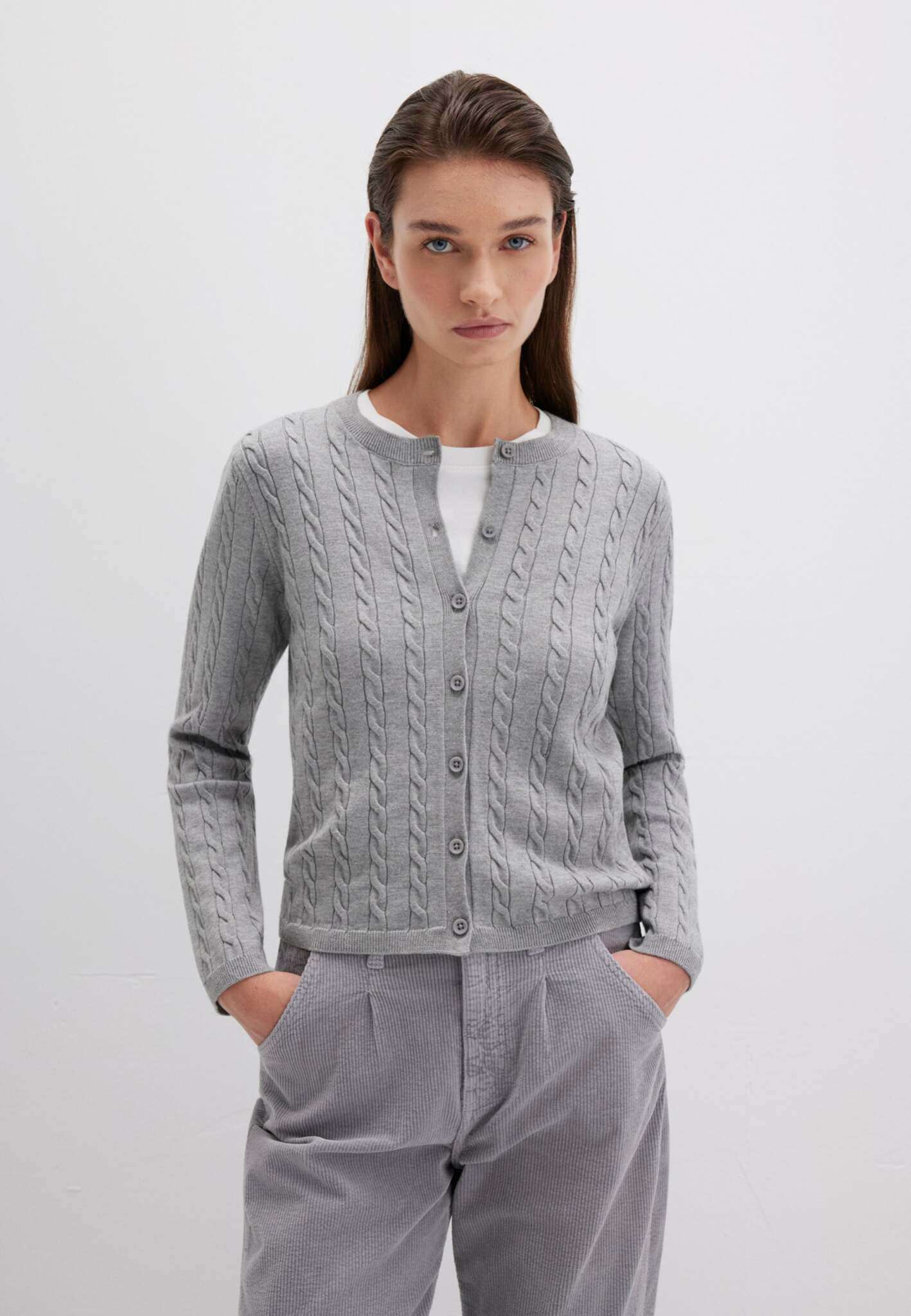 Button Short Cardigan in Mid Grey Melange Cardigans Mavi