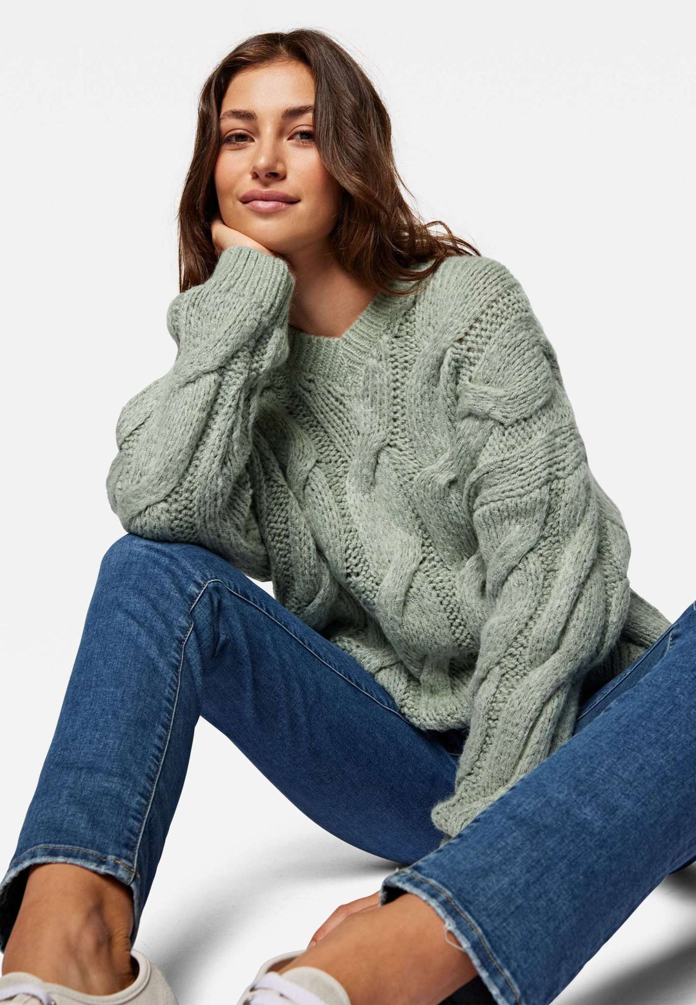 V Neck Sweater in Aqua Gray Sweater Mavi   