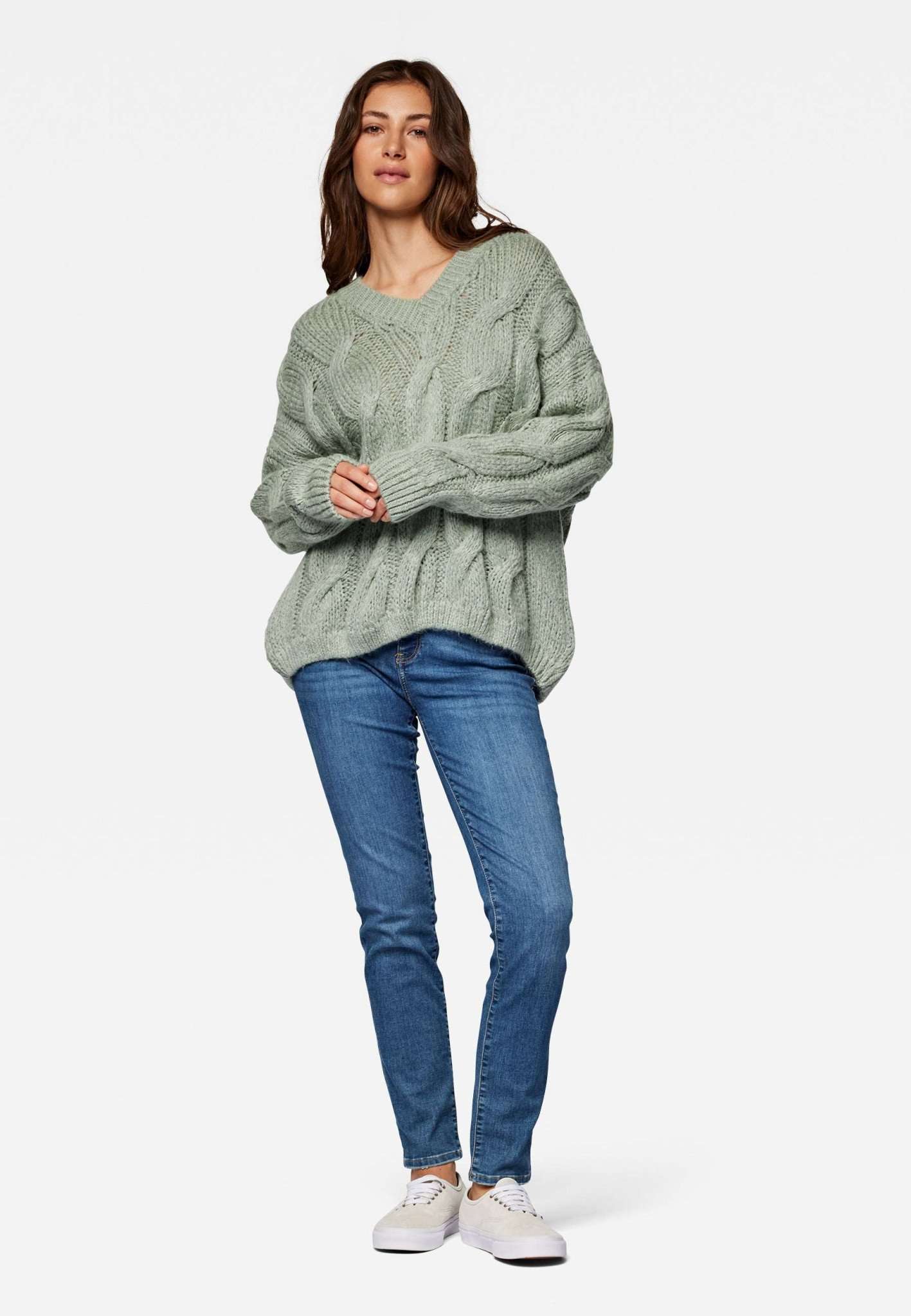 V Neck Sweater in Aqua Gray Sweater Mavi   