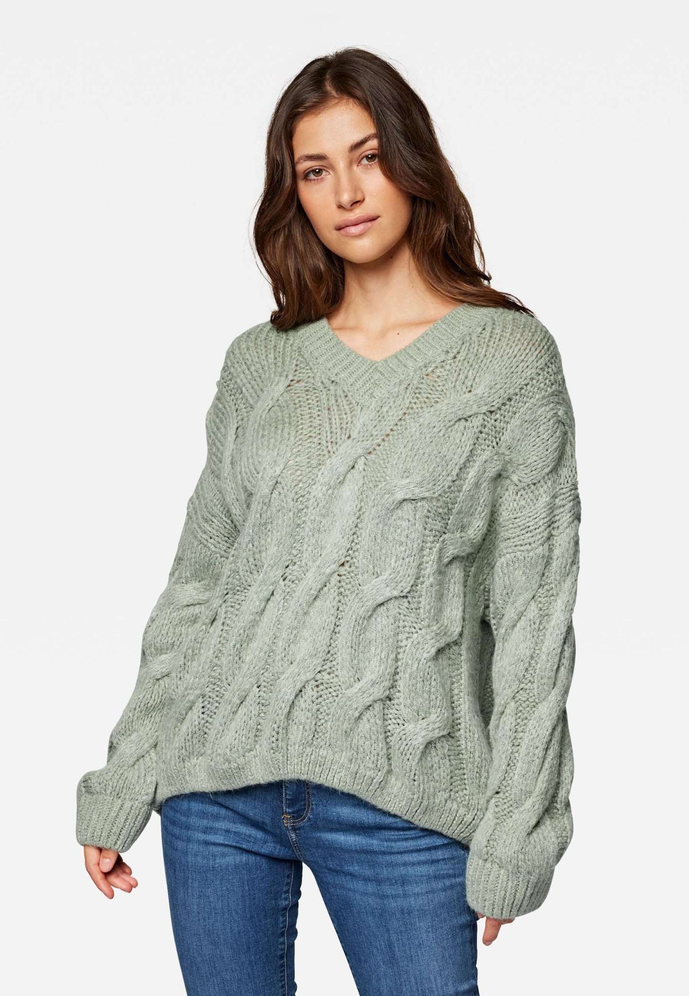 V Neck Sweater in Aqua Gray Sweater Mavi   