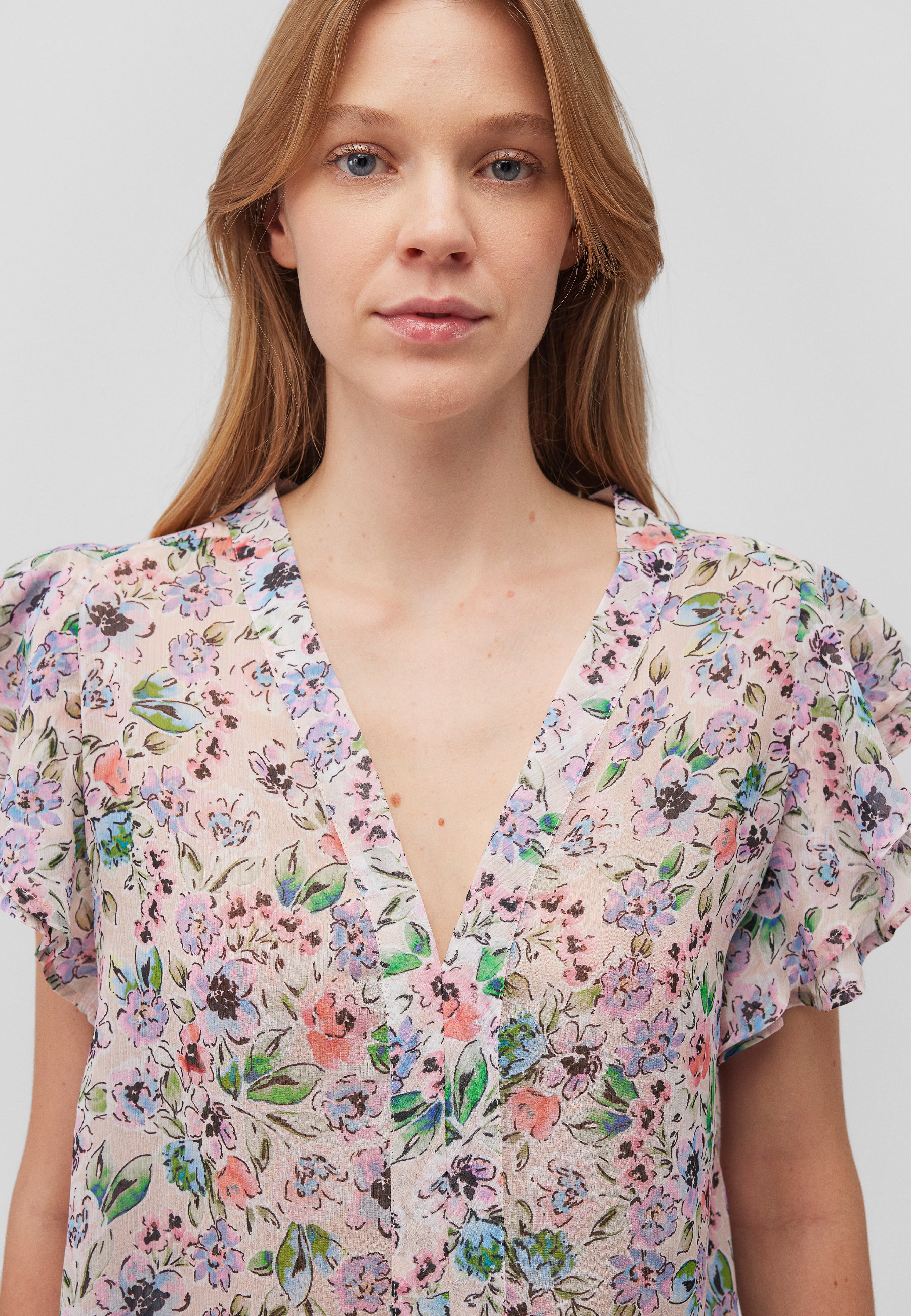 Short Sleeve Blouse in Watercolor Print Shirts Mavi   