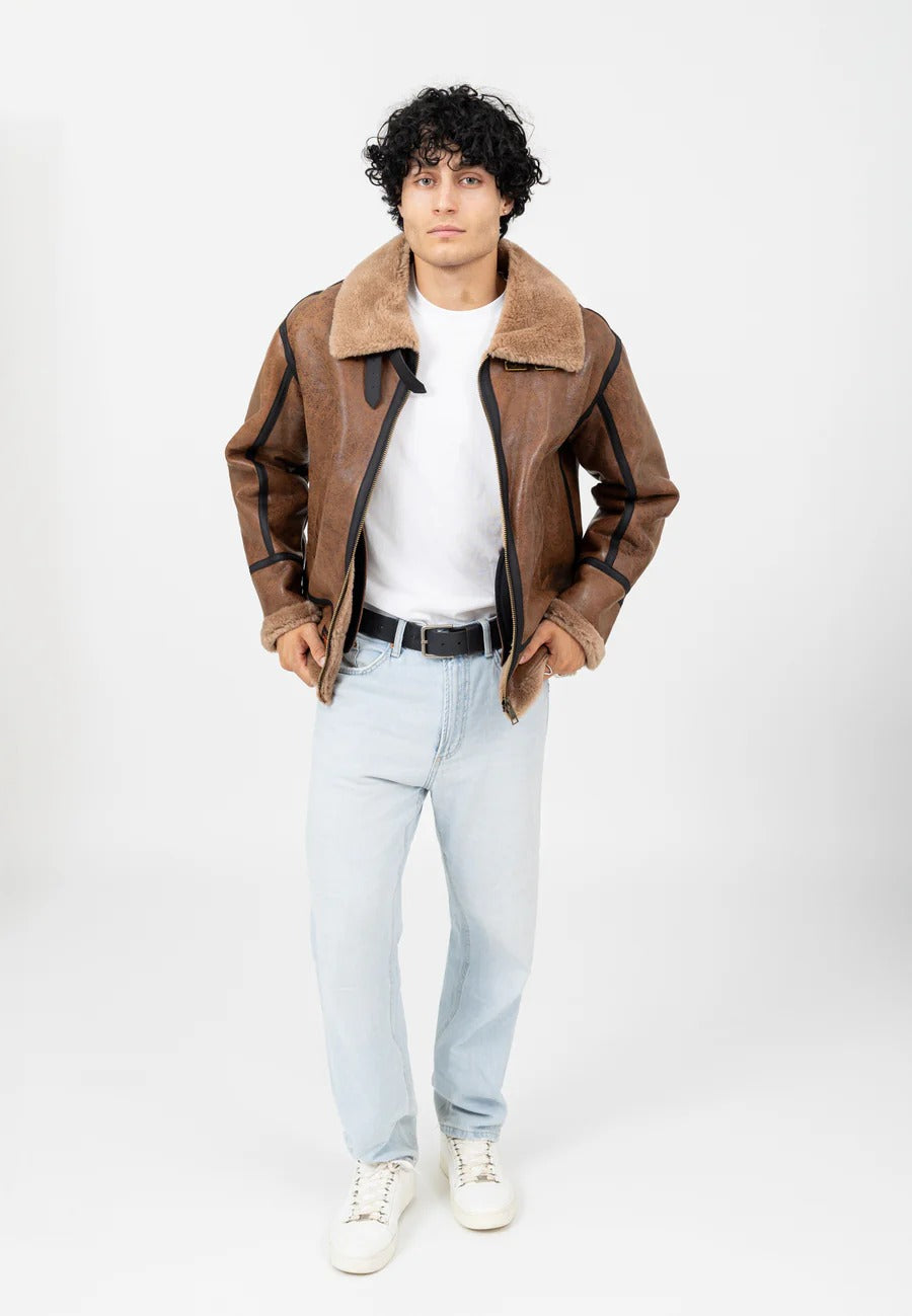 RB3-M leather jacket in brown
