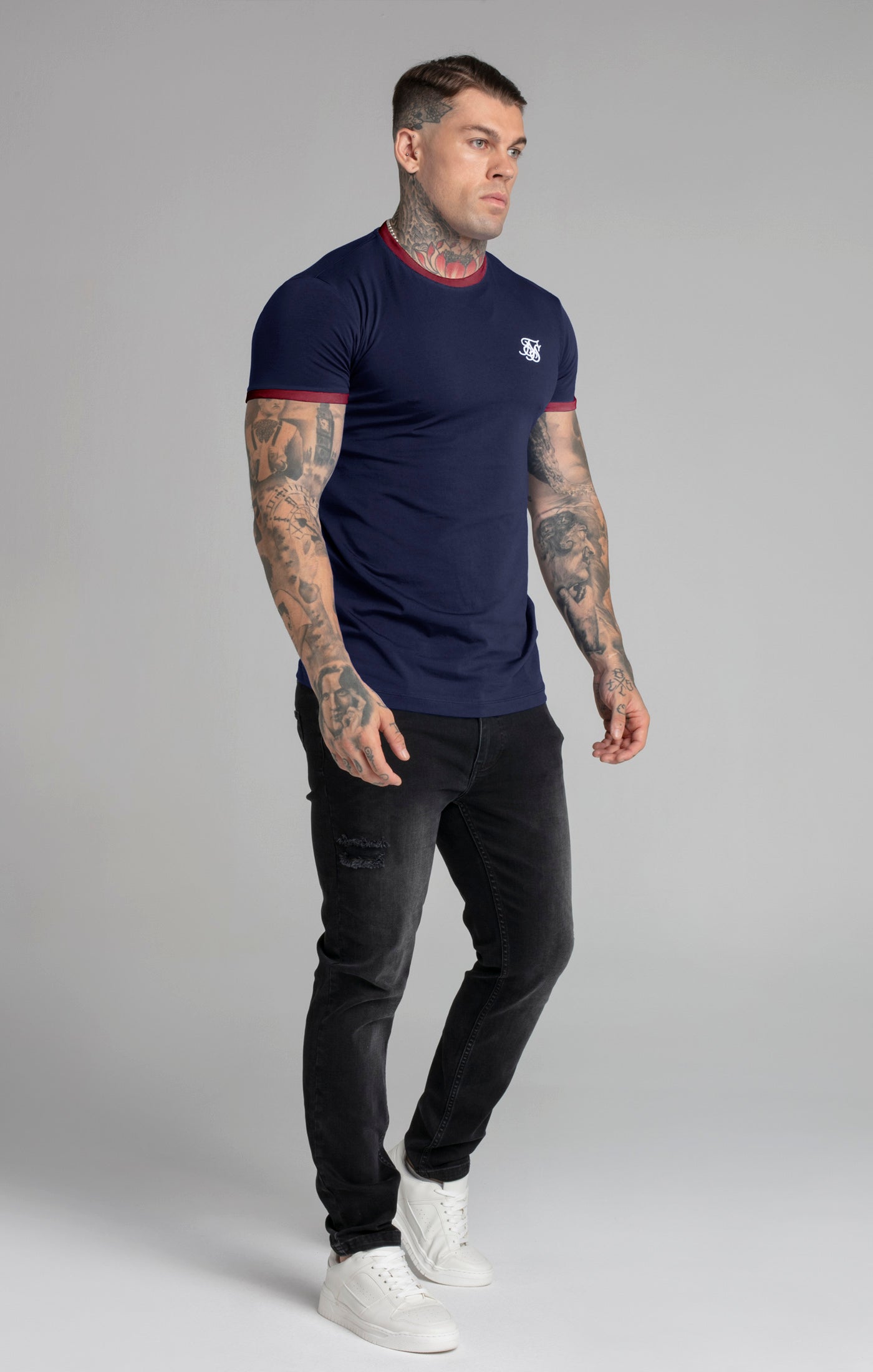 Short Sleeve Ringer T-Shirt in Navy T-Shirts SikSilk   