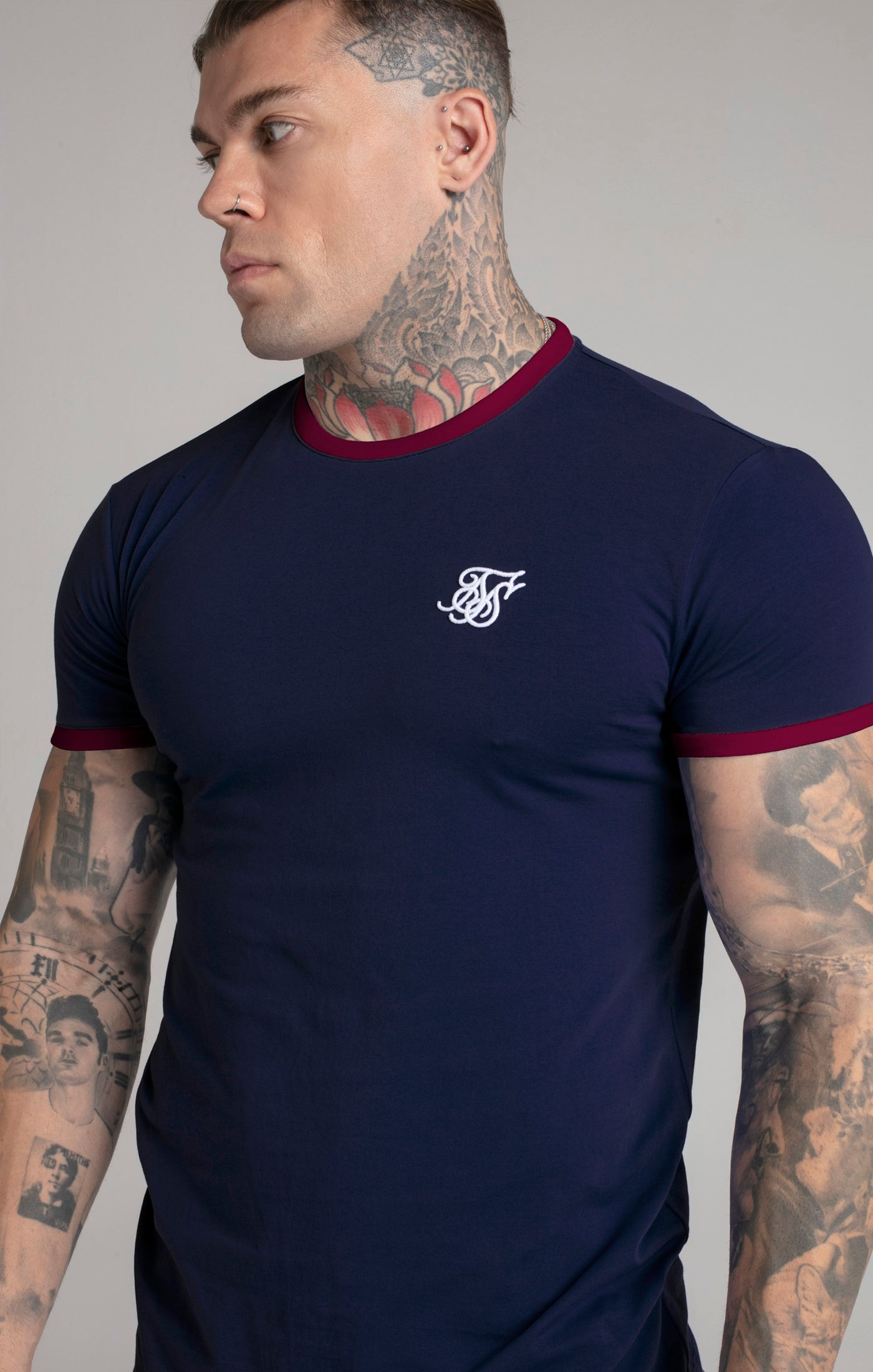 Short Sleeve Ringer T-Shirt in Navy T-Shirts SikSilk   