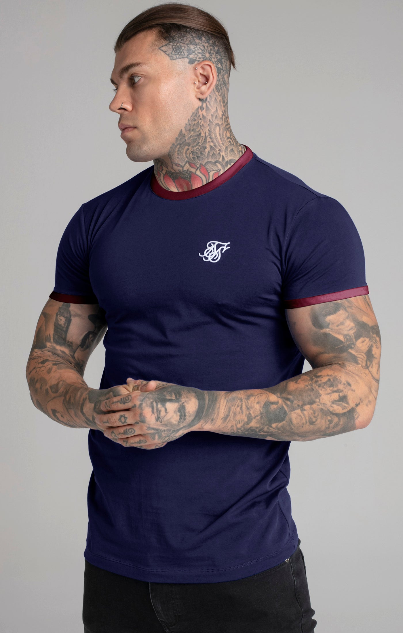 Short Sleeve Ringer T-Shirt in Navy T-Shirts SikSilk   