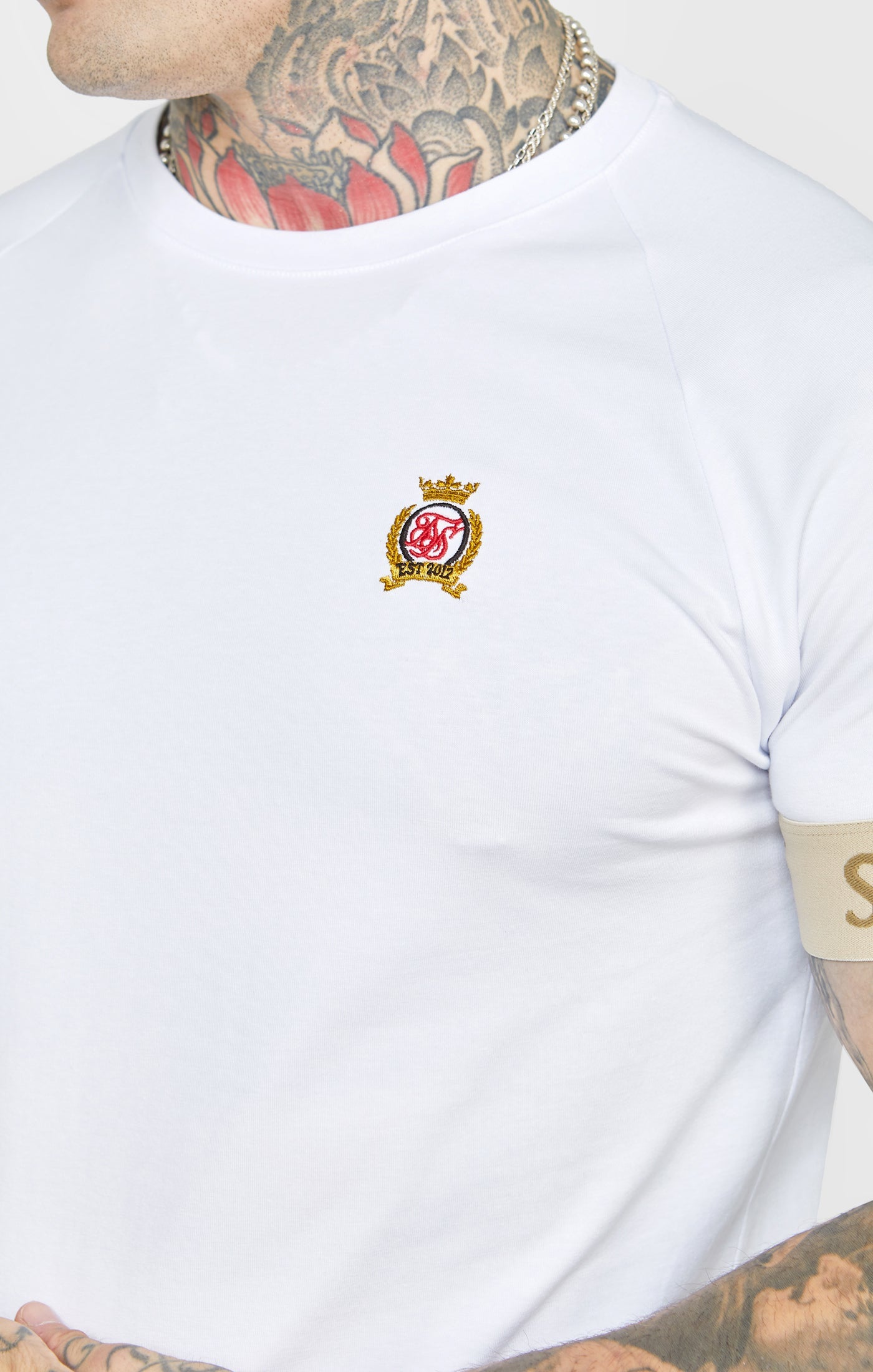 Crest Elasticated Cuff T-Shirt in White T-Shirts SikSilk   