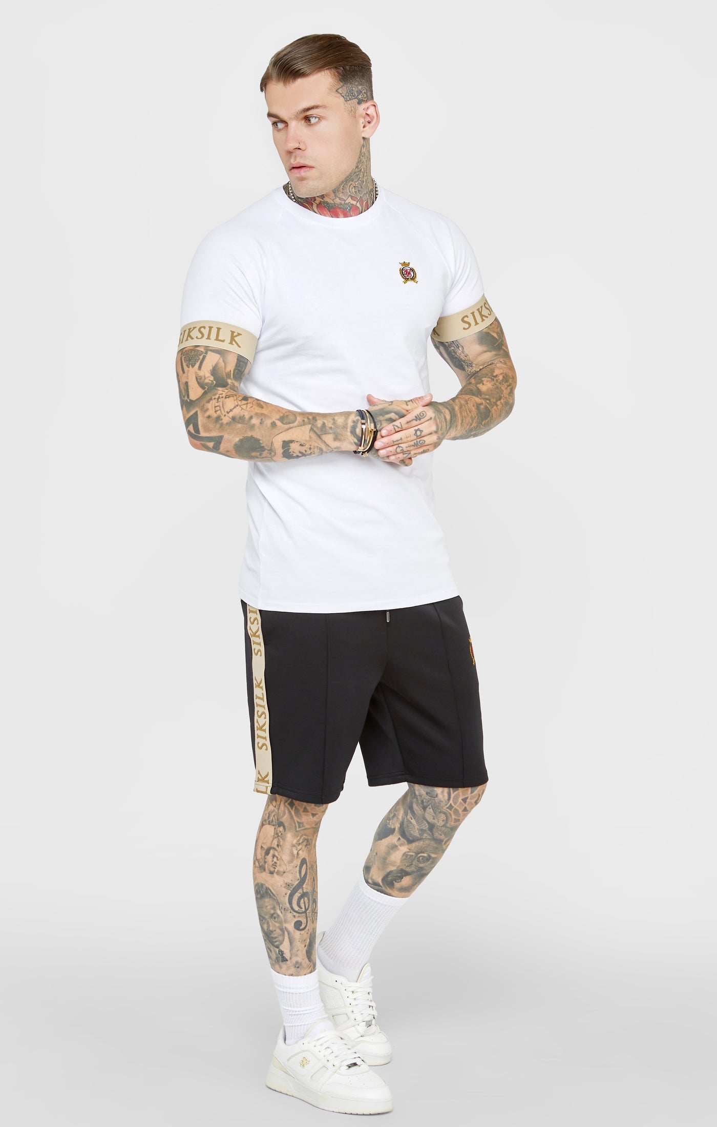 Crest Elasticated Cuff T-Shirt in White T-Shirts SikSilk   