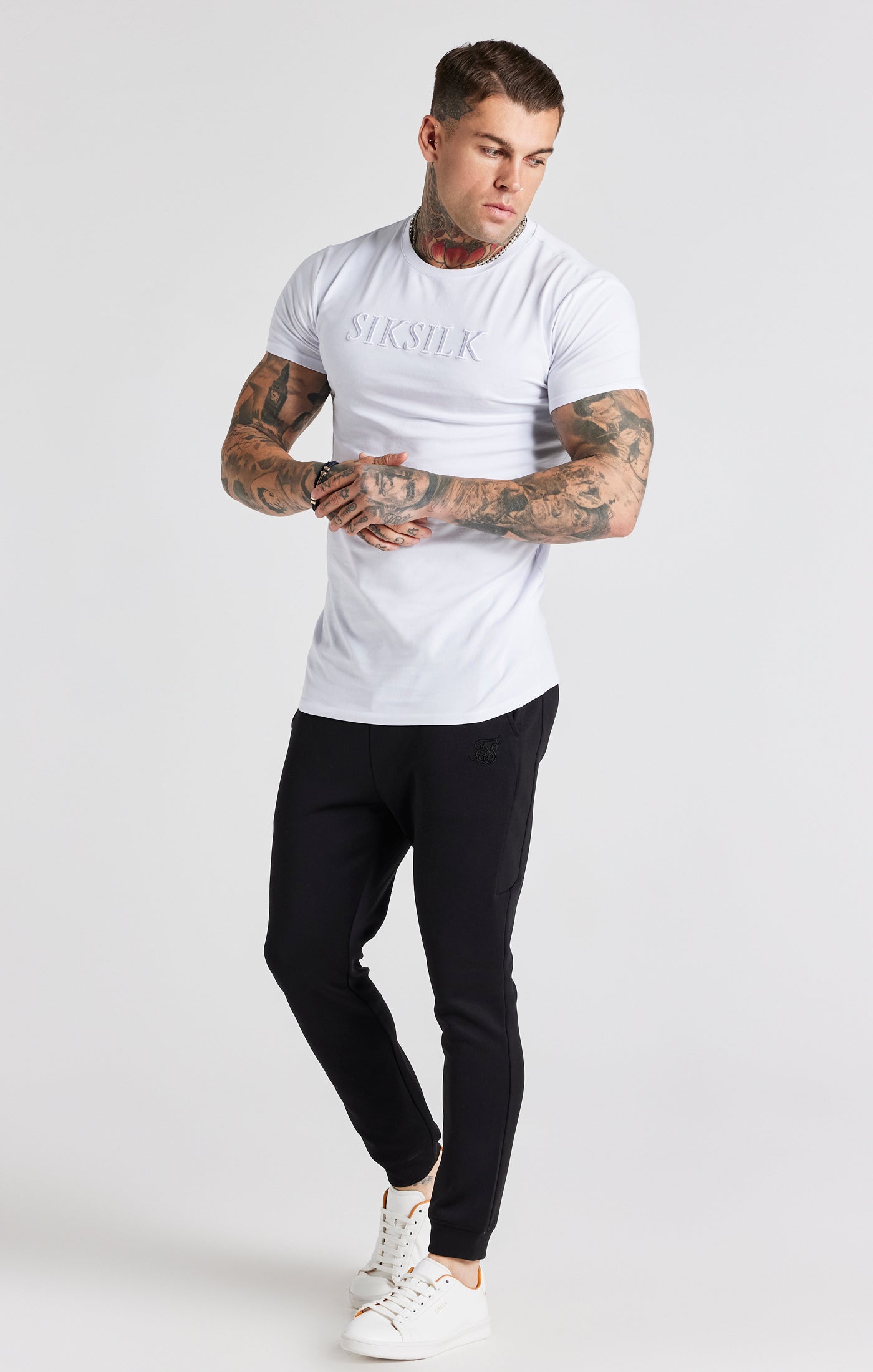 Embroidered Muscle Fit T-Shirt in White T-Shirts SikSilk   