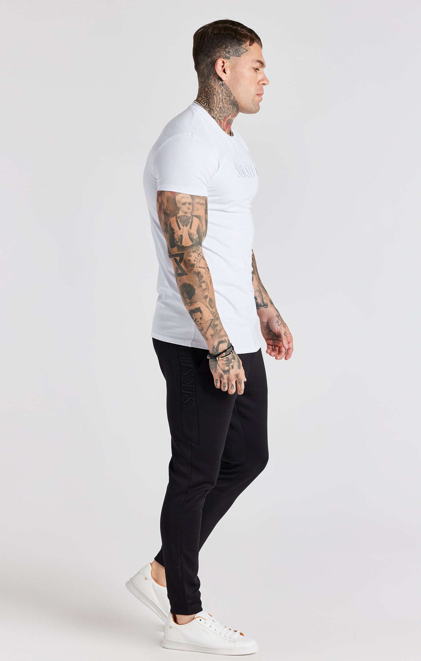 Embroidered Muscle Fit T-Shirt in White T-Shirts SikSilk   