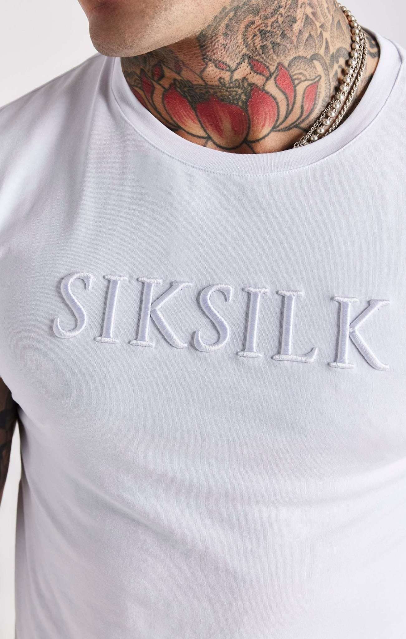 Embroidered Muscle Fit T-Shirt in White T-Shirts SikSilk   