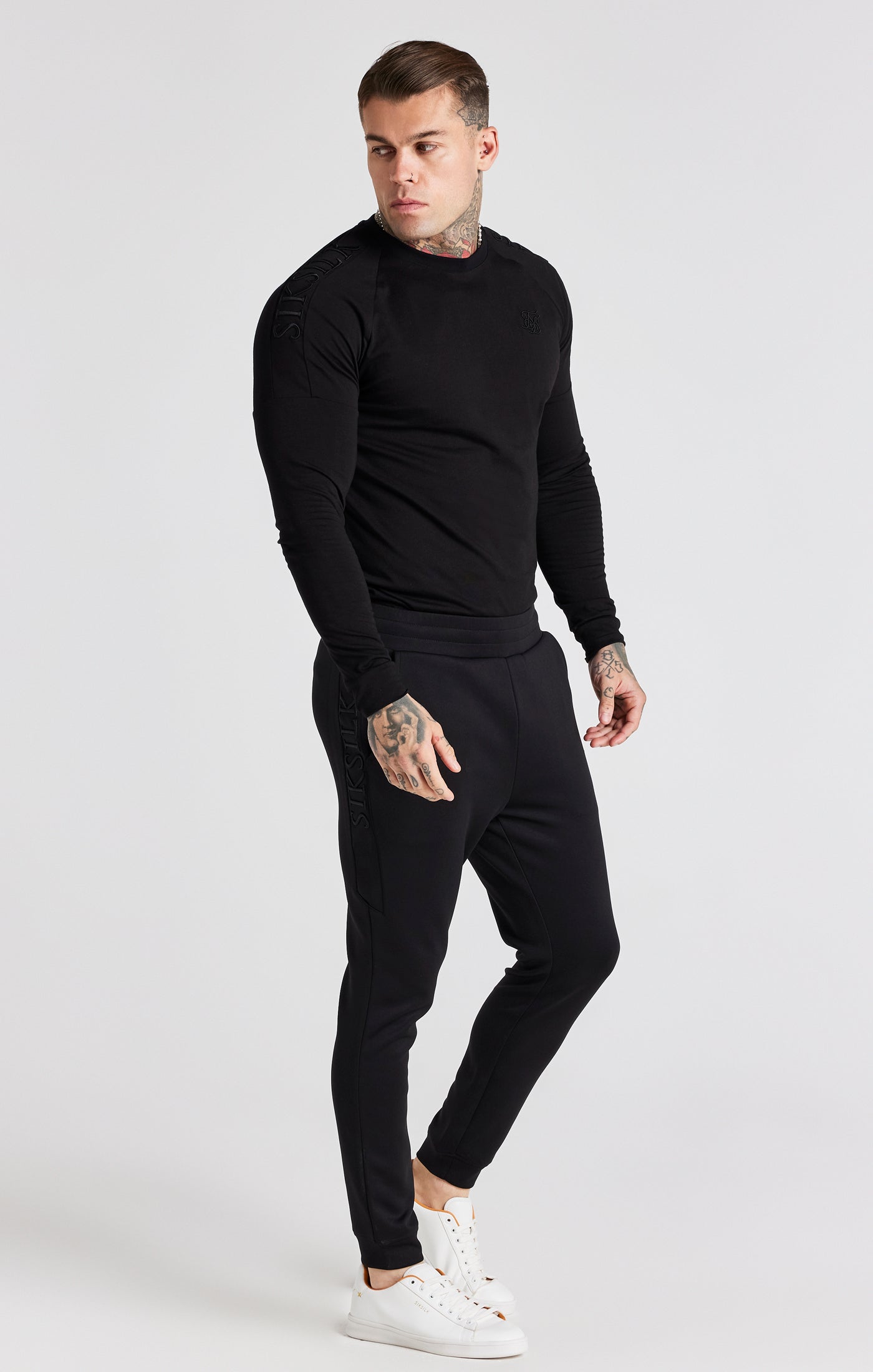 Panel Muscle Fit Longsleeve Shirt in Black T-Shirts SikSilk   