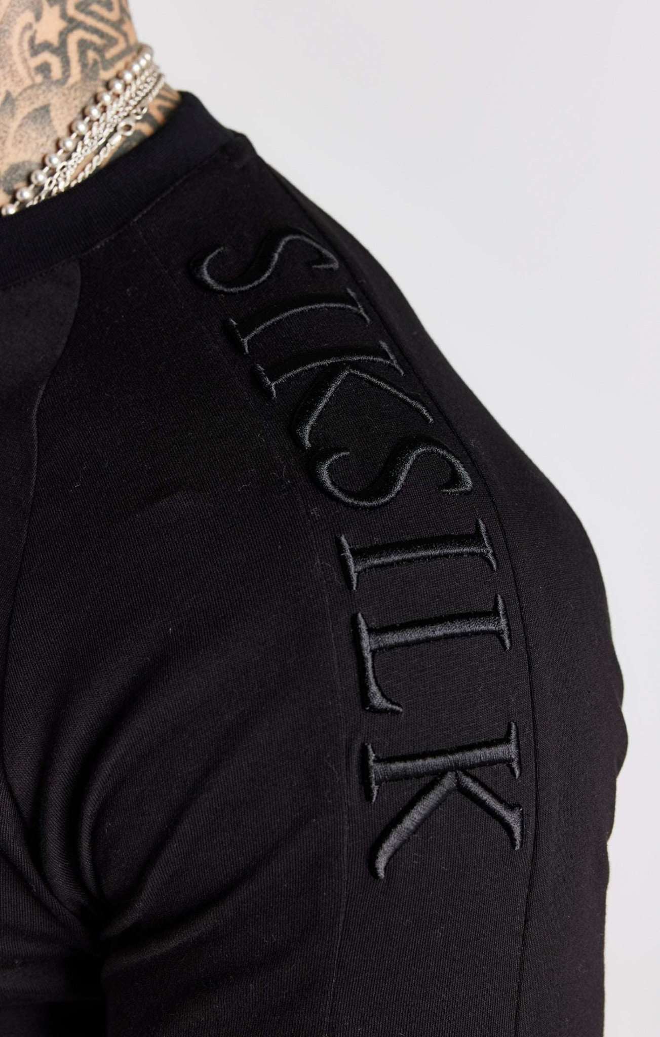 Panel Muscle Fit Longsleeve Shirt in Black T-Shirts SikSilk   